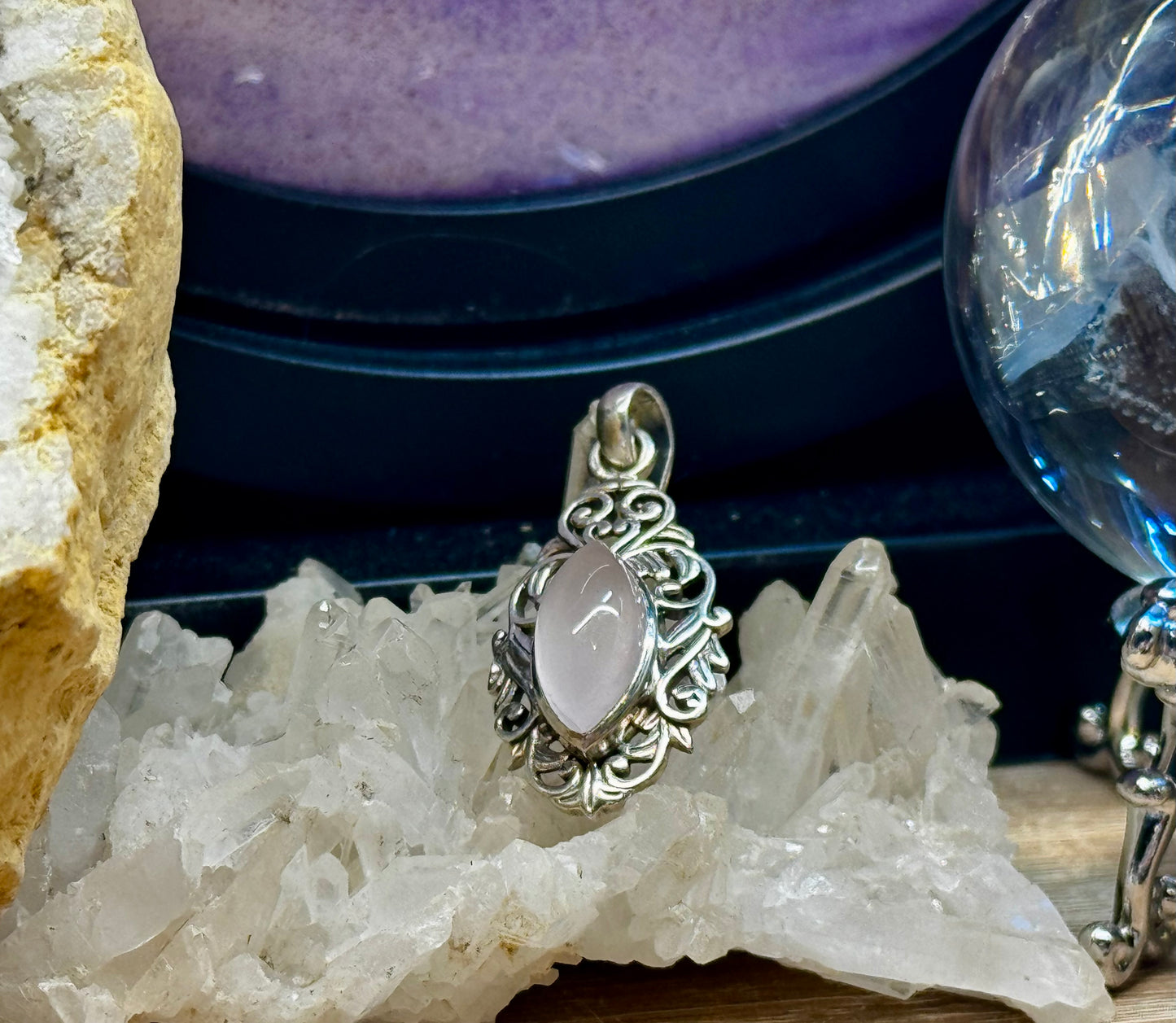 Pendentif Quartz Rose en argent