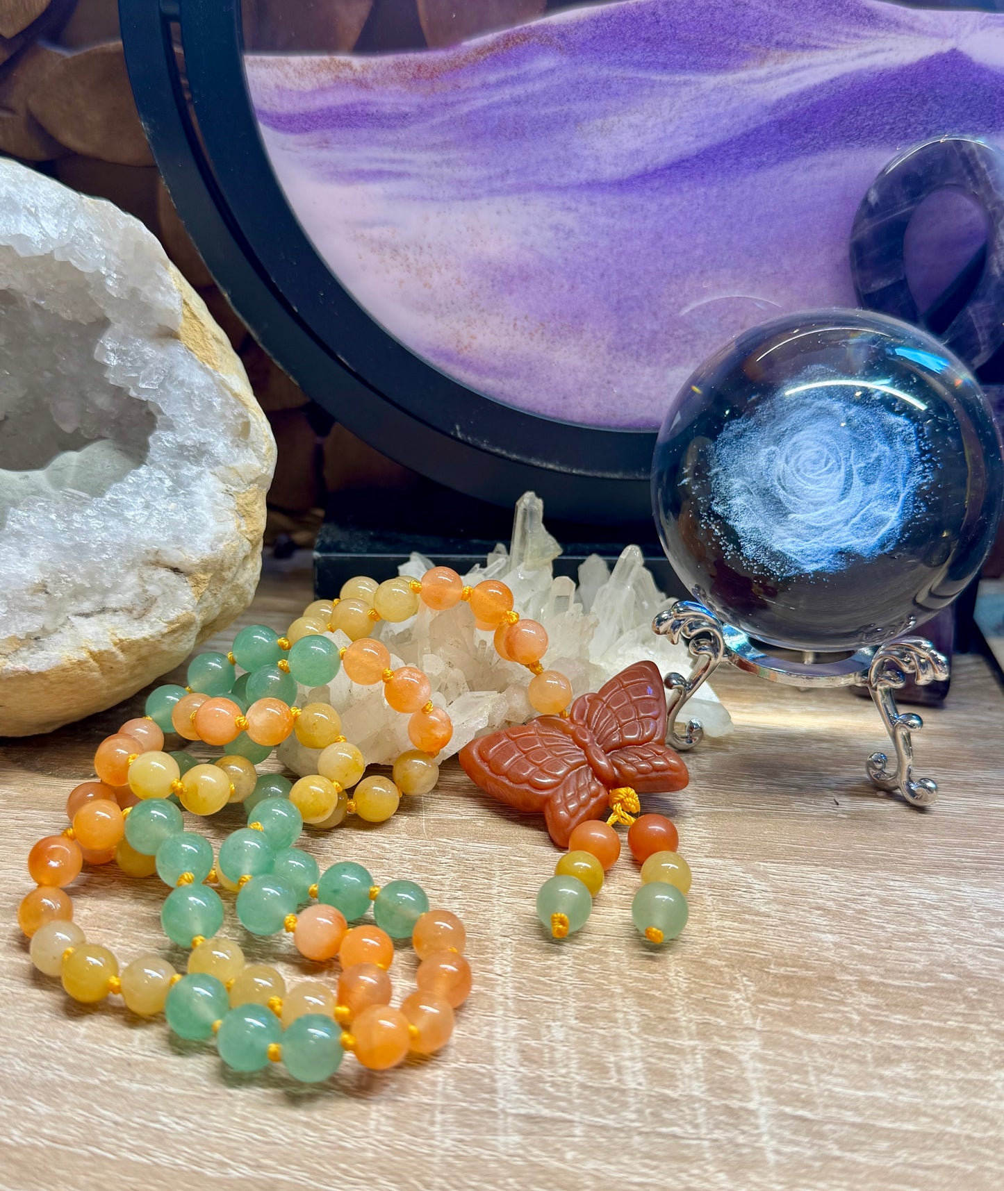 Collier en Aventurine Jaune, Orange et Verte