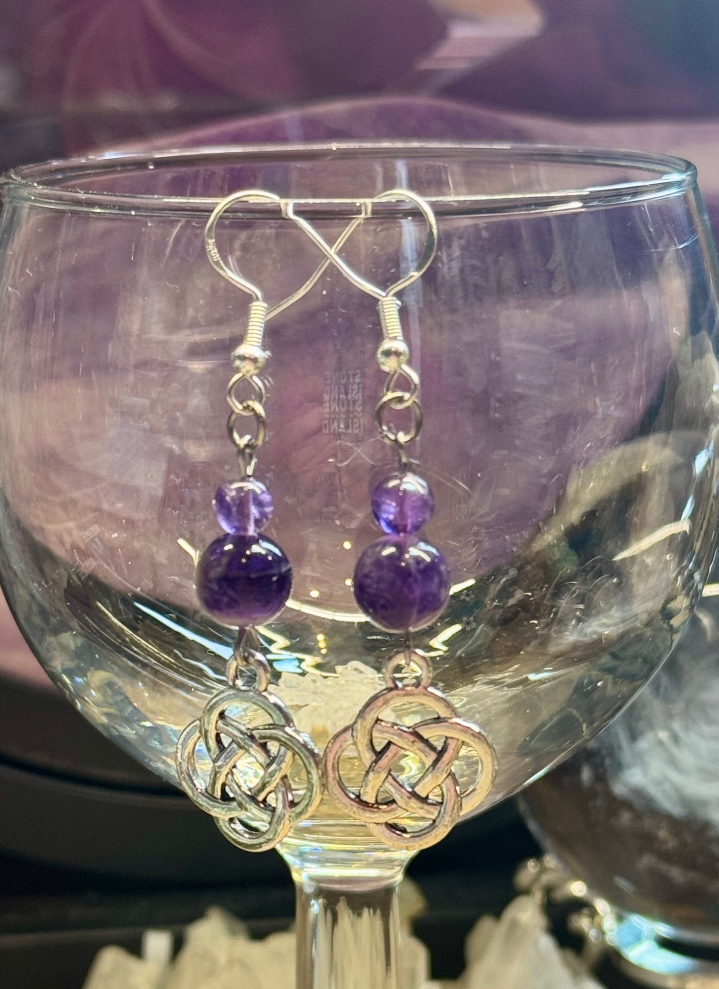 Boucles d’oreilles Améthyste et Noeud sans fin