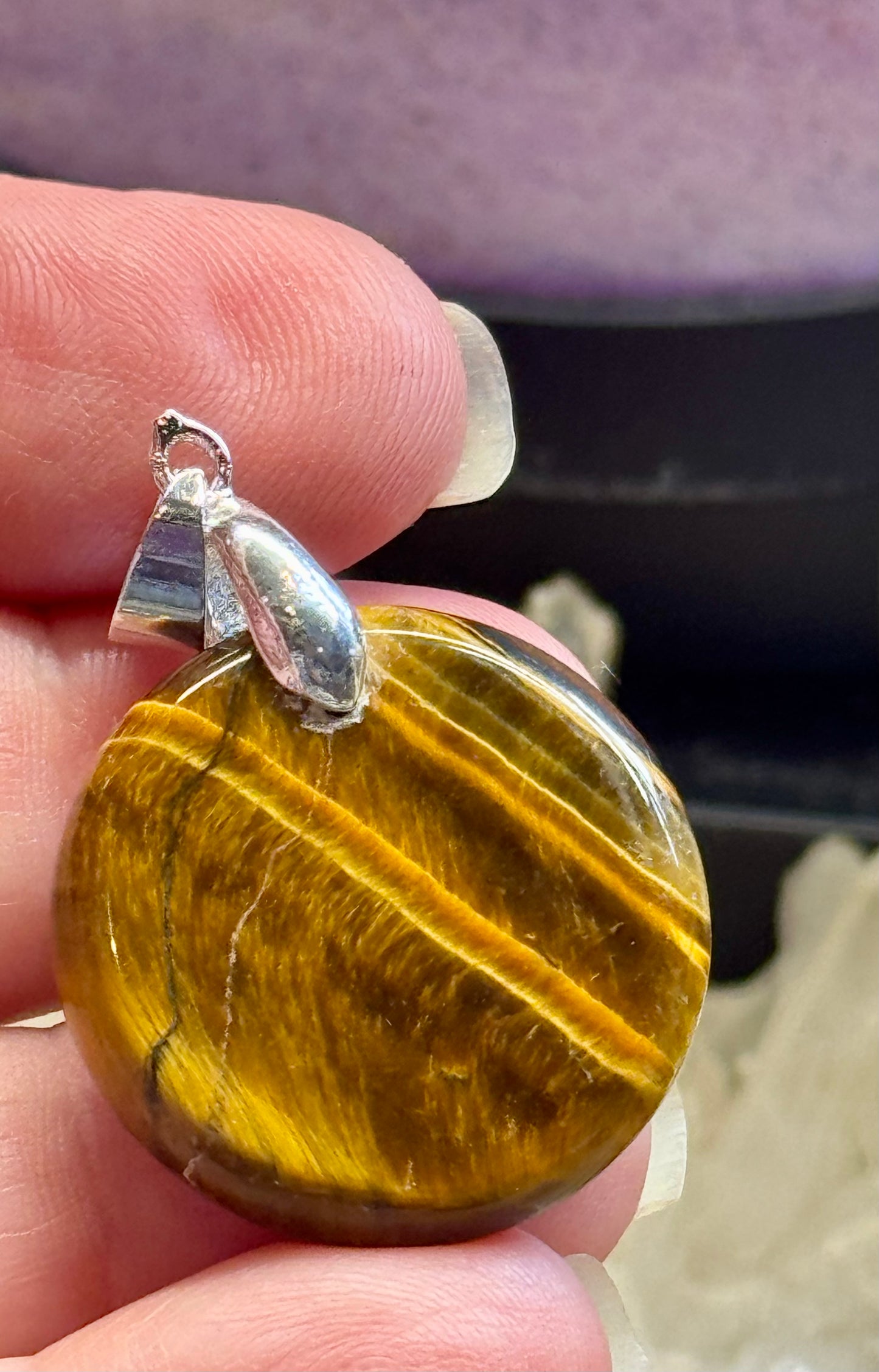 Pendentif Oeil de Tigre - Fleur de lotus