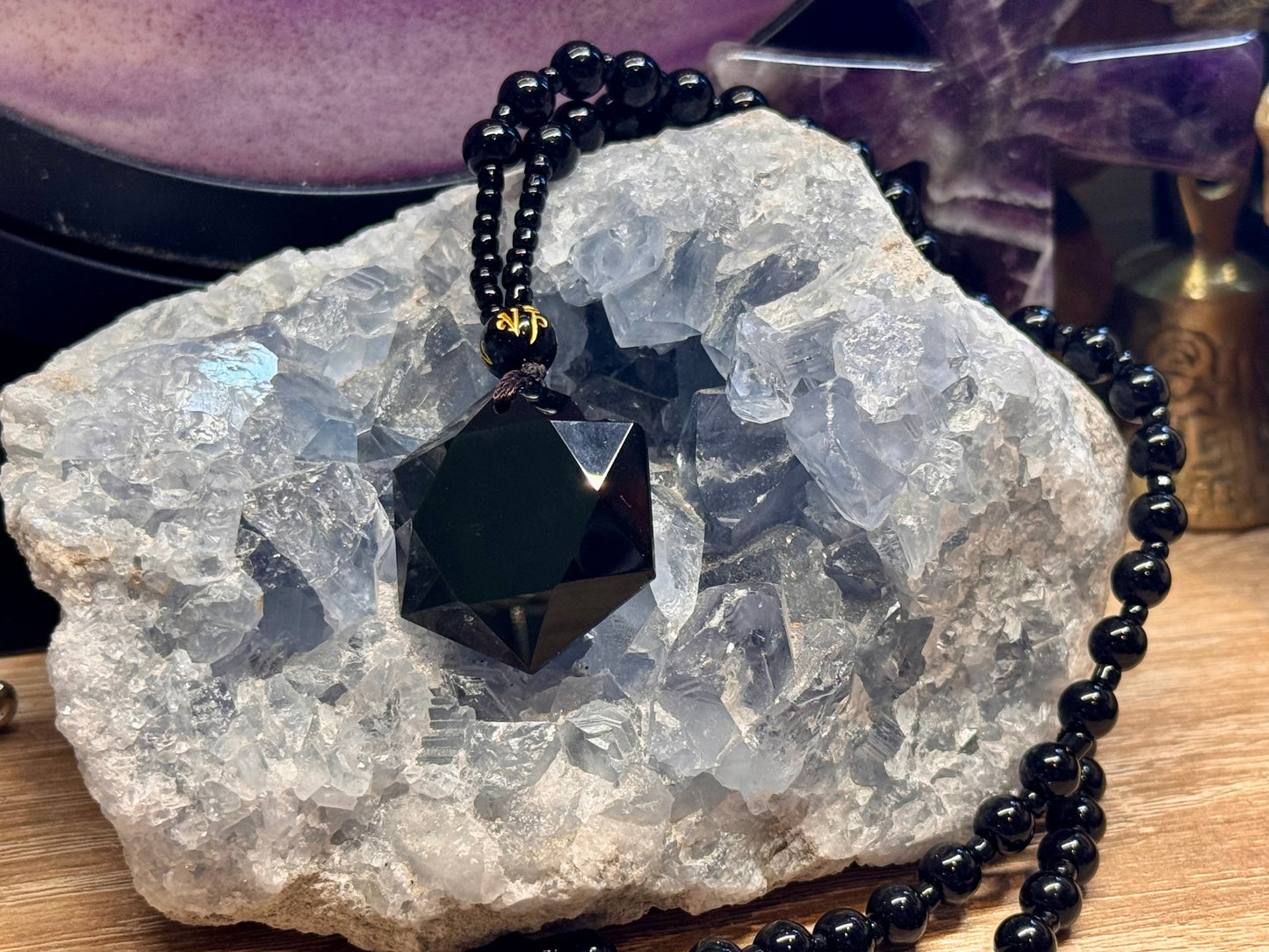 Collier en Obsidienne Noire Sceau de Métatron