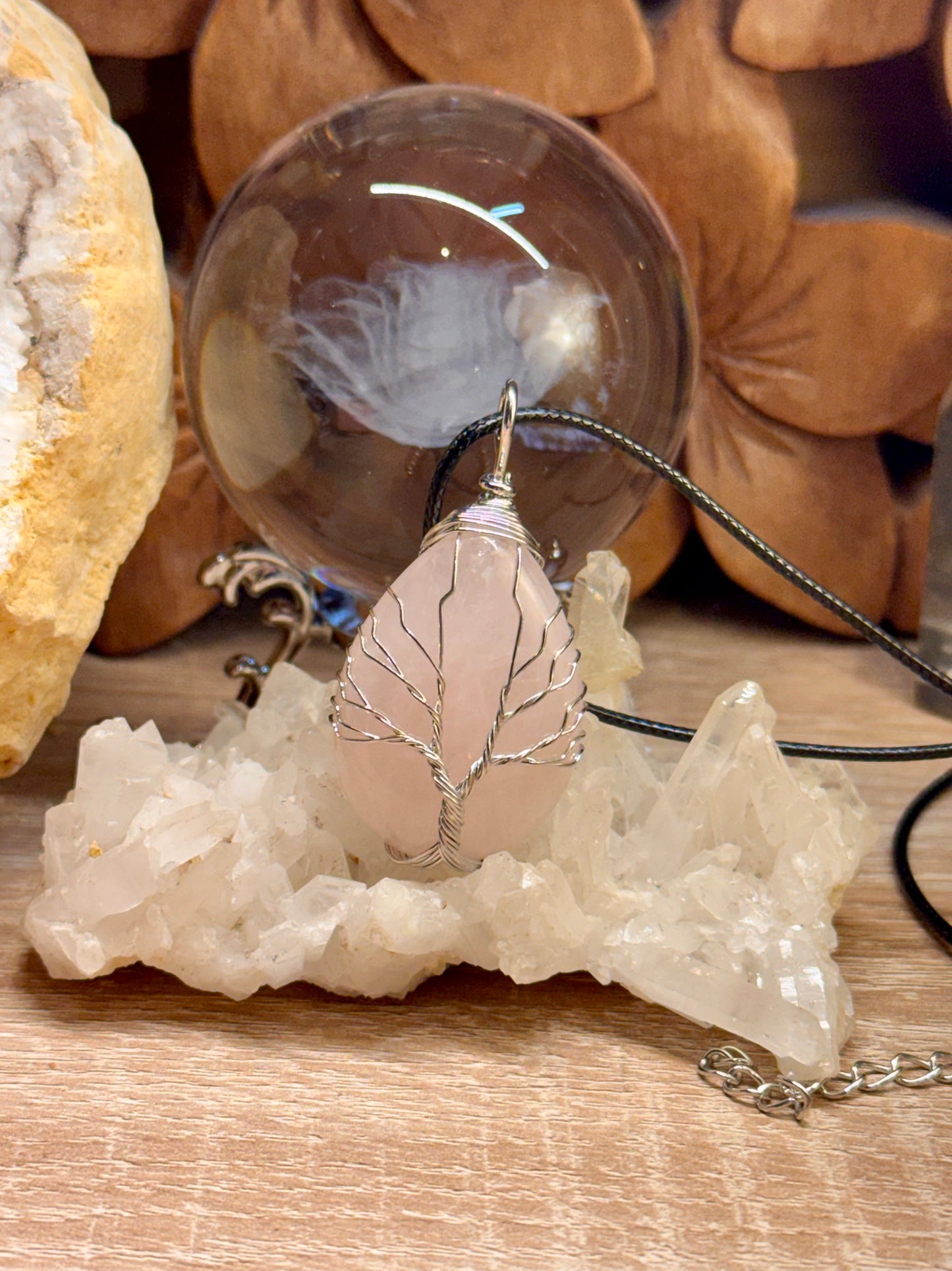 Pendentif en Quartz Rose - Montage acier