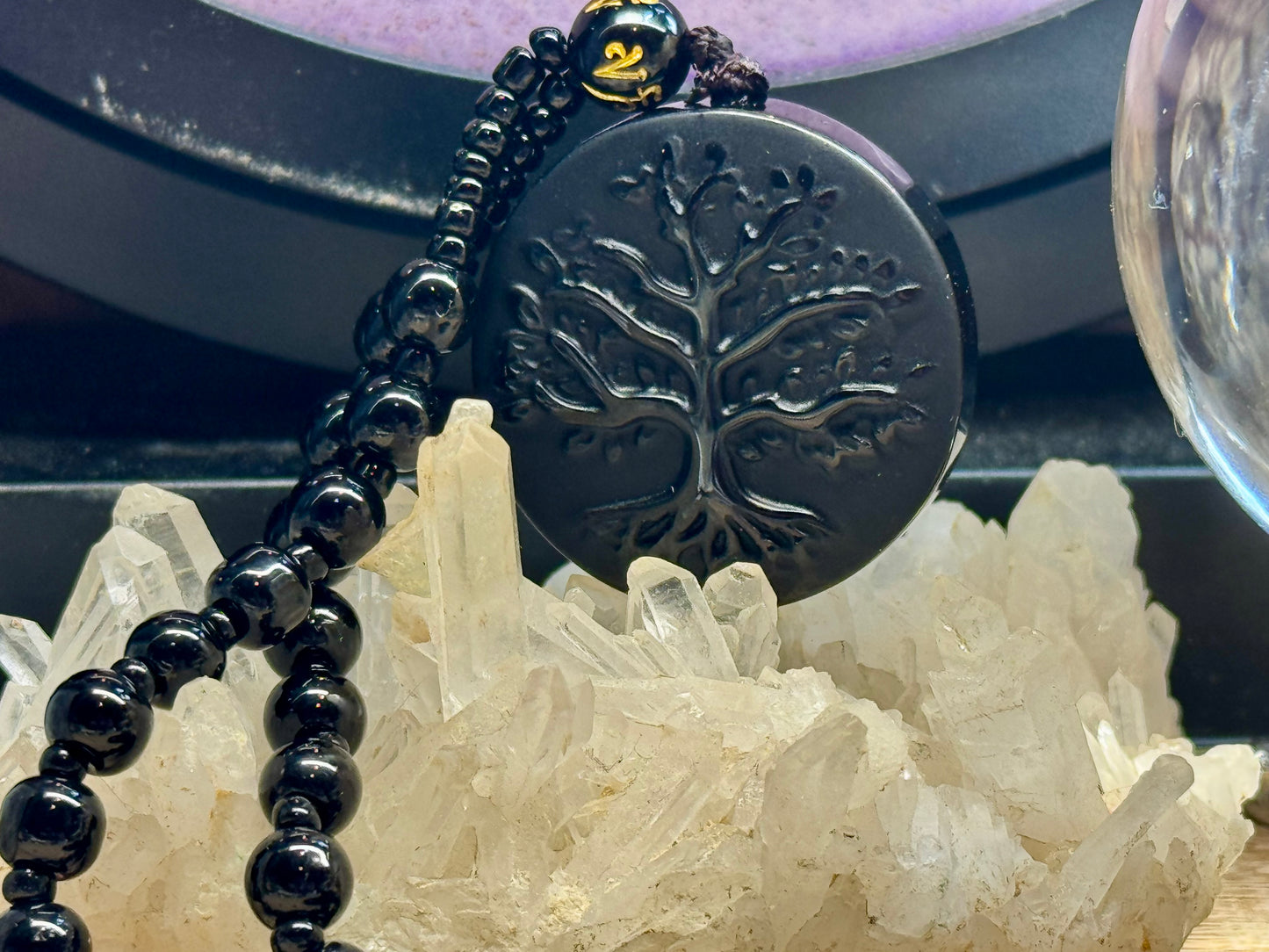 Collier Obsidienne Noire - Arbre de vie