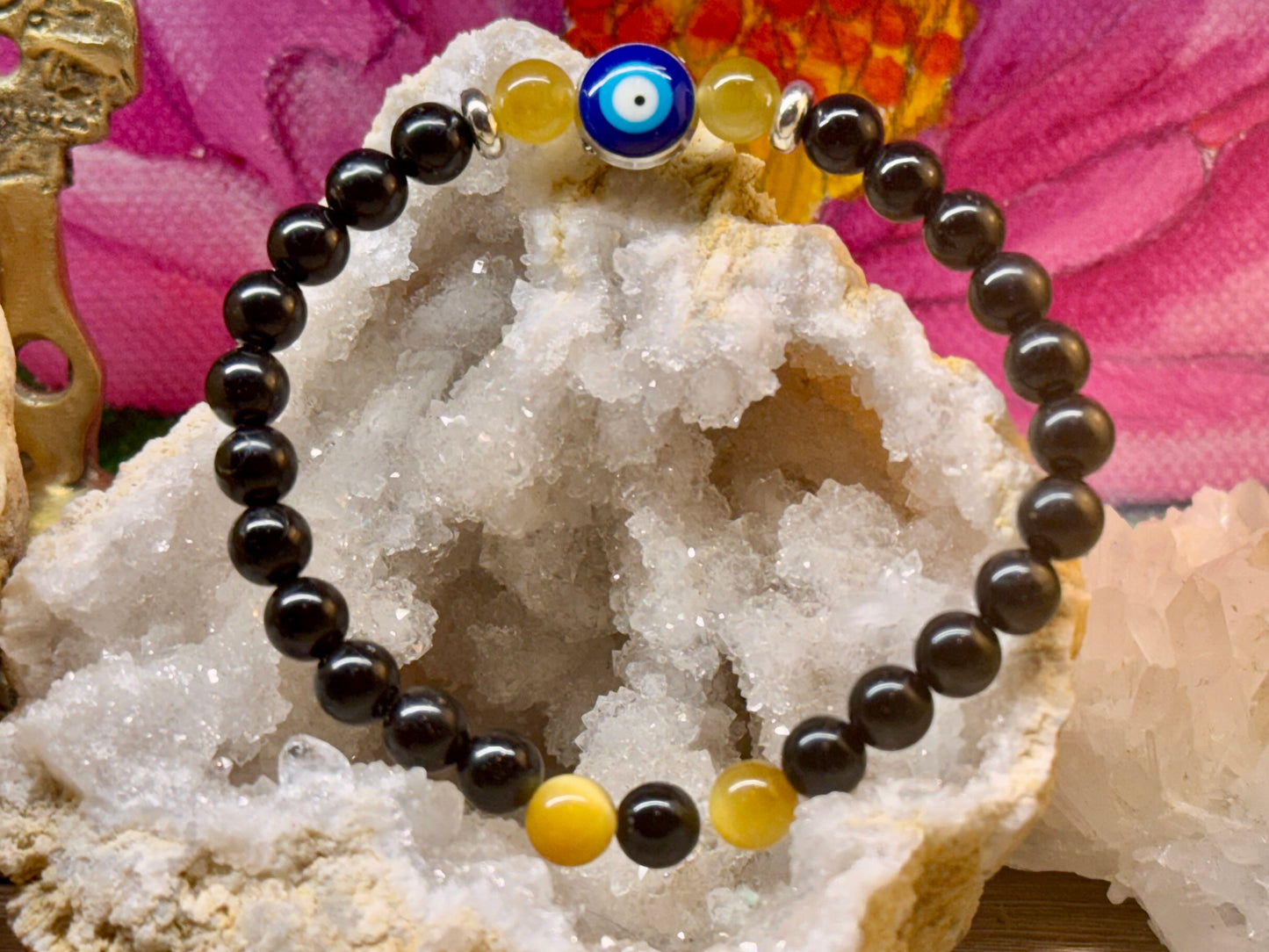 Bracelet de protection obsidienne noire et œil de tigre