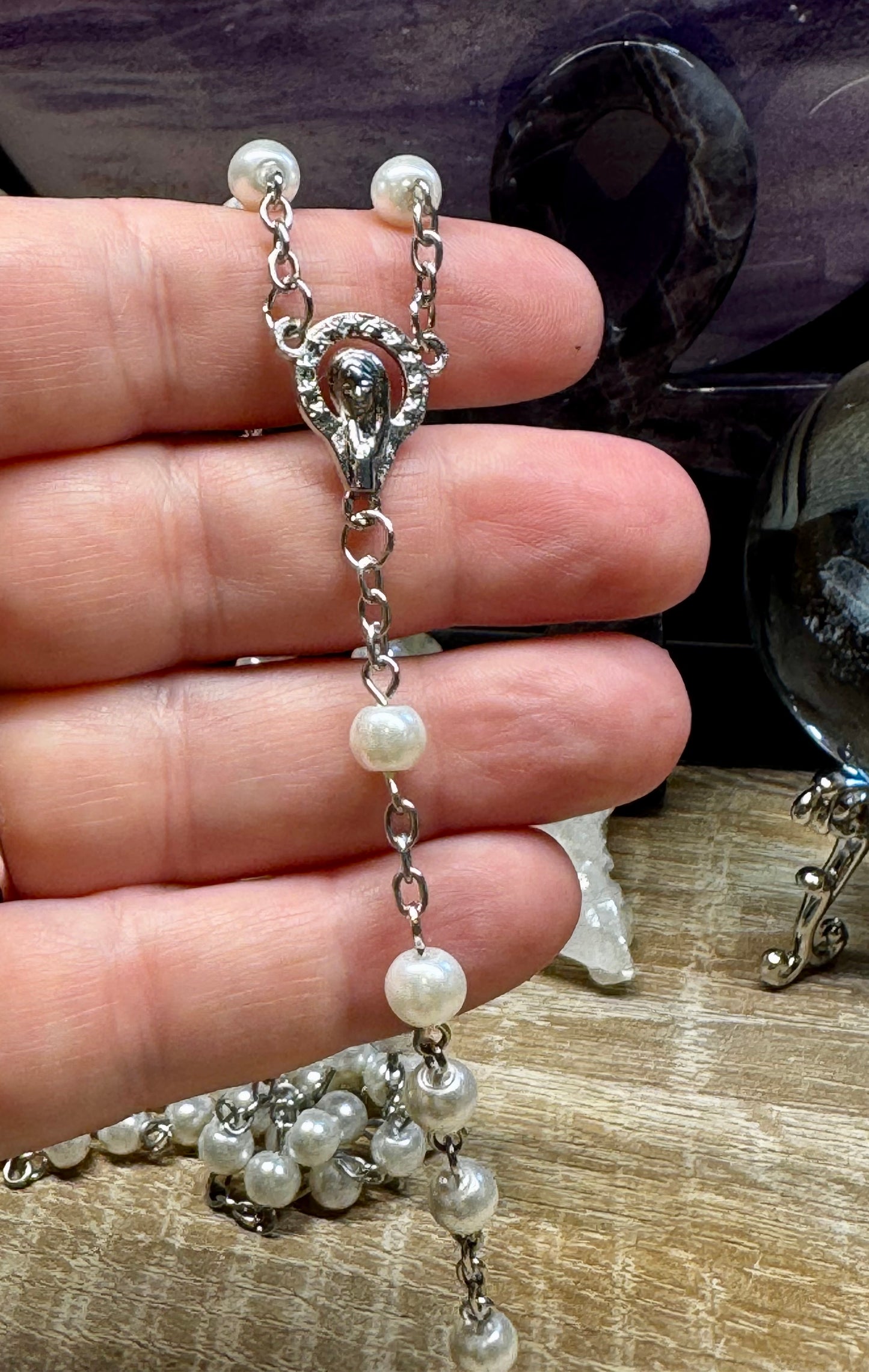 Rosaire avec perles blanches
