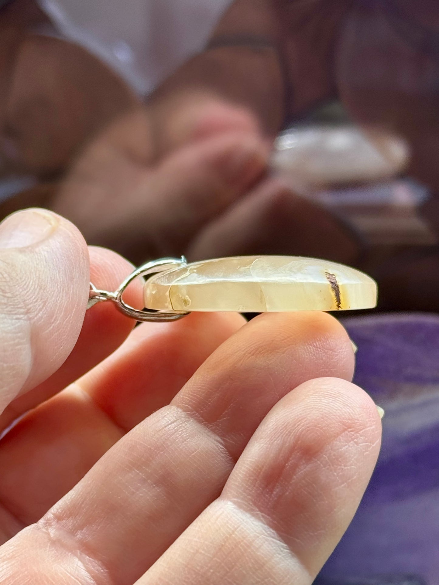 Pendentif rond en Agate Fleurs de cerisier