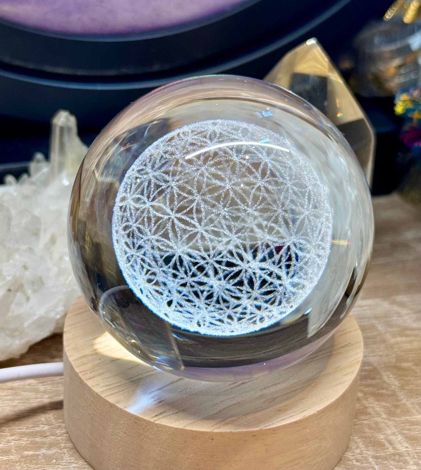 Sphère en verre K9 - Fleur de vie