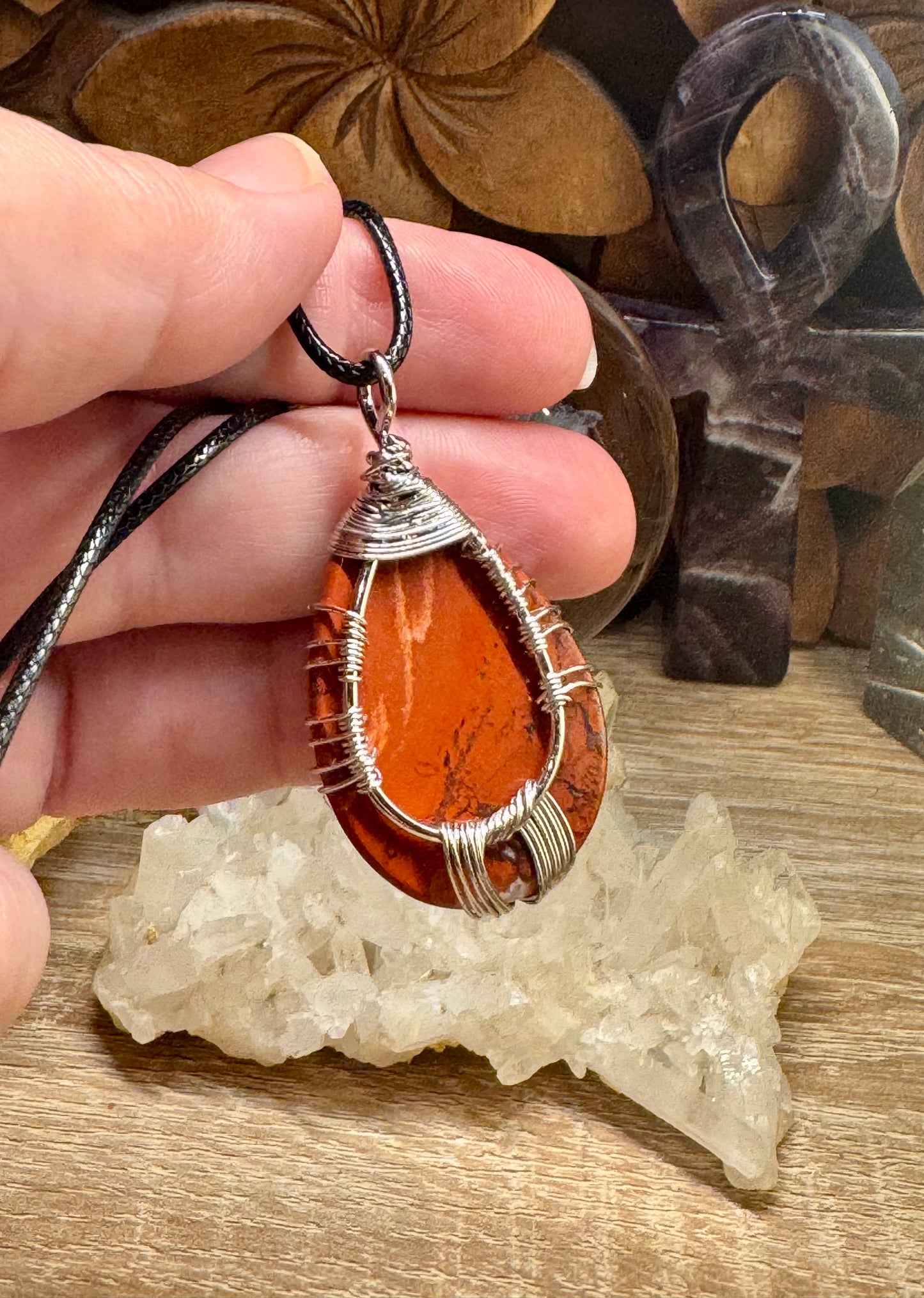 Pendentif de Jaspe Rouge - Montage acier