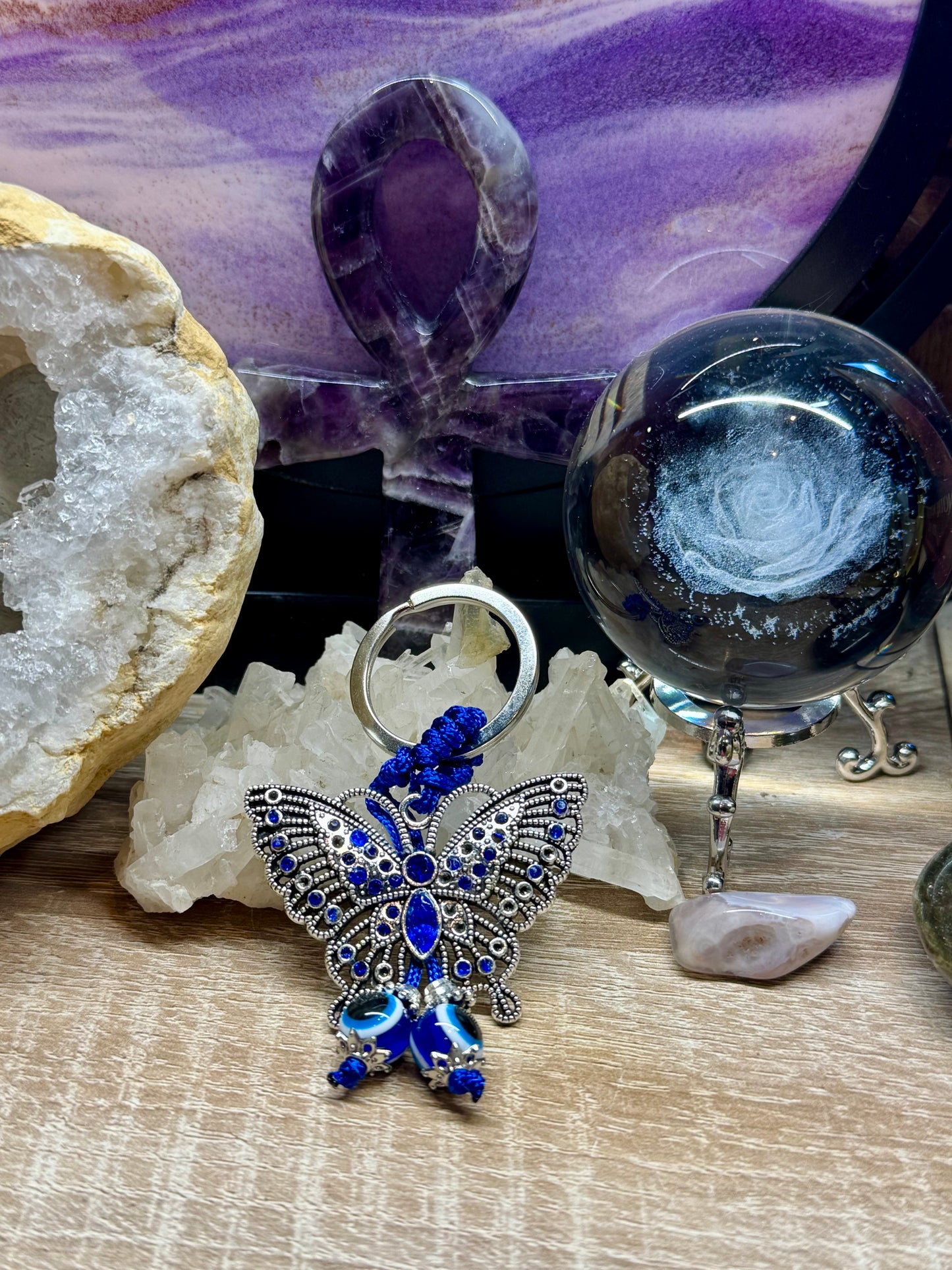 Porte clé Papillon et Oeil de Nazar