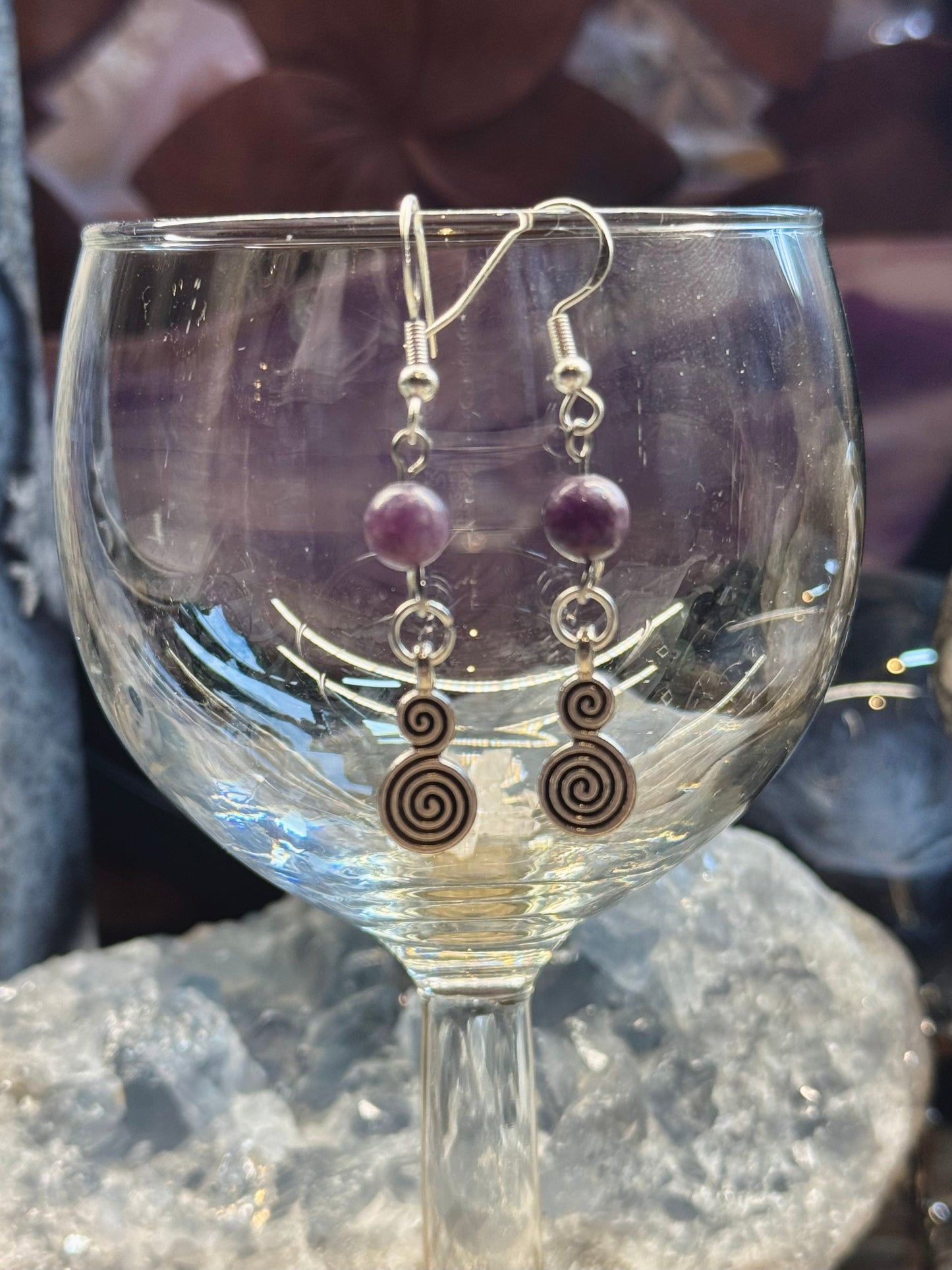 Boucles d’oreilles Lépidolite et Labyrinthe