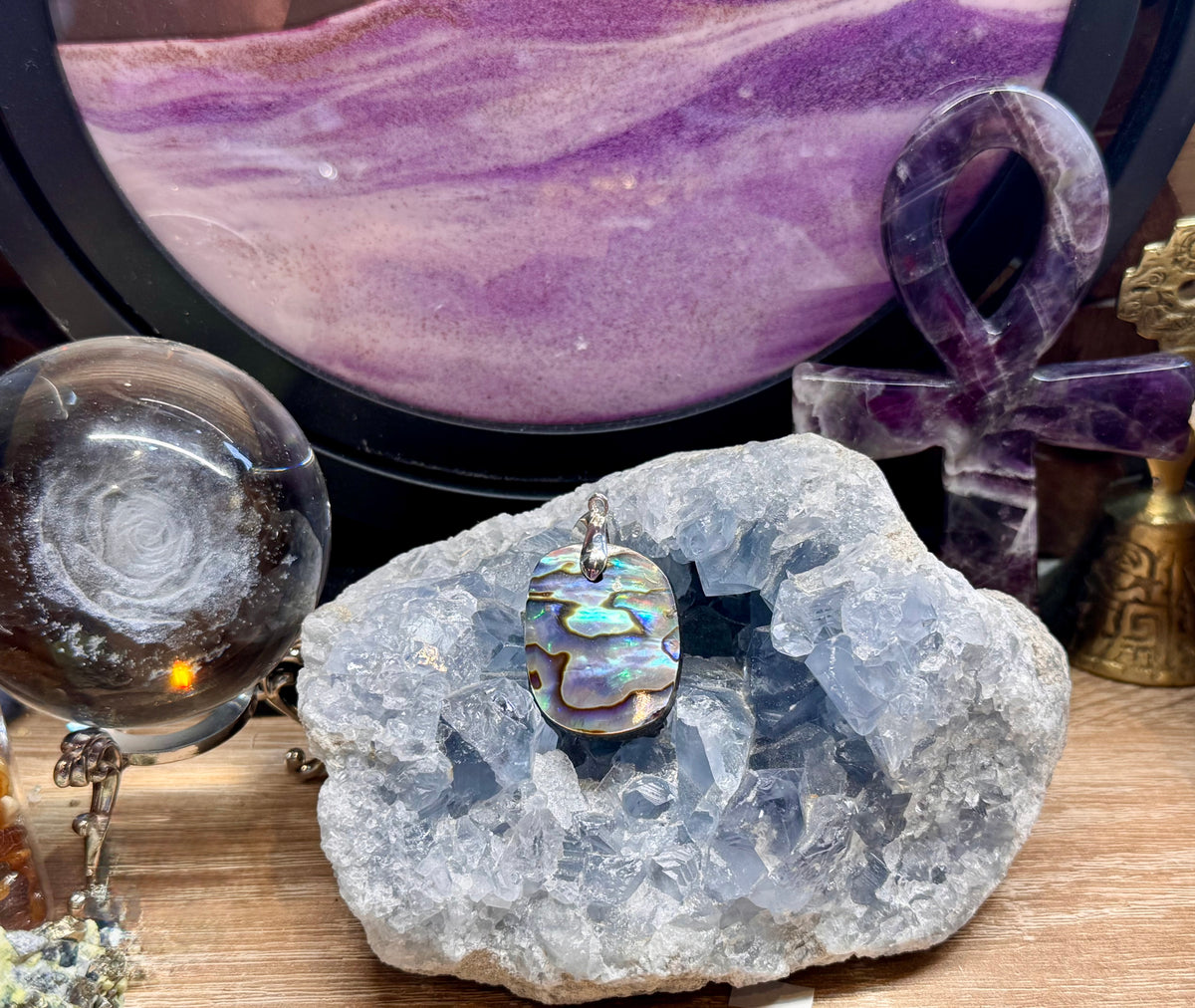 Pendentif d’abalone avec bélière en argent plaqué