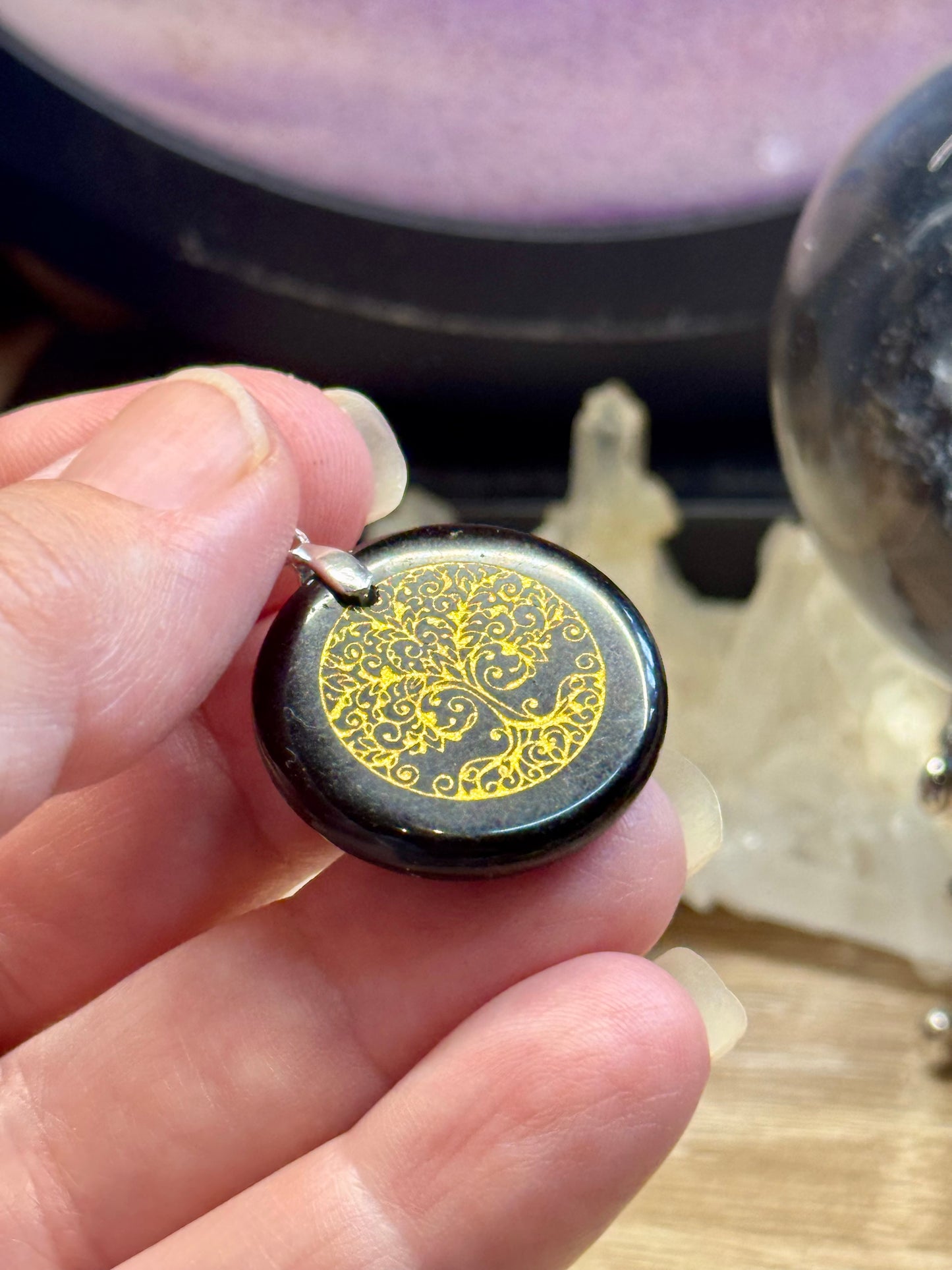 Pendentif Arbre de vie - Obsidienne Noire