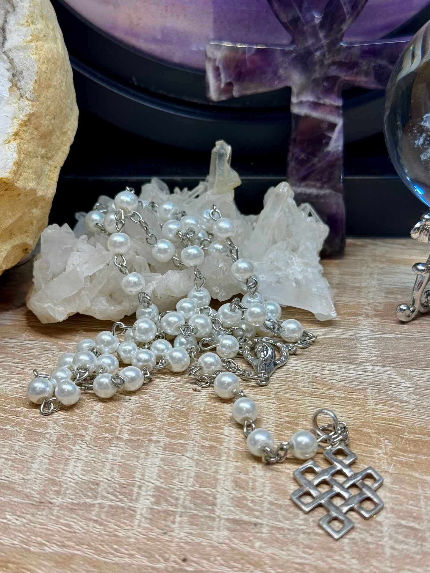 Rosaire avec perles blanches