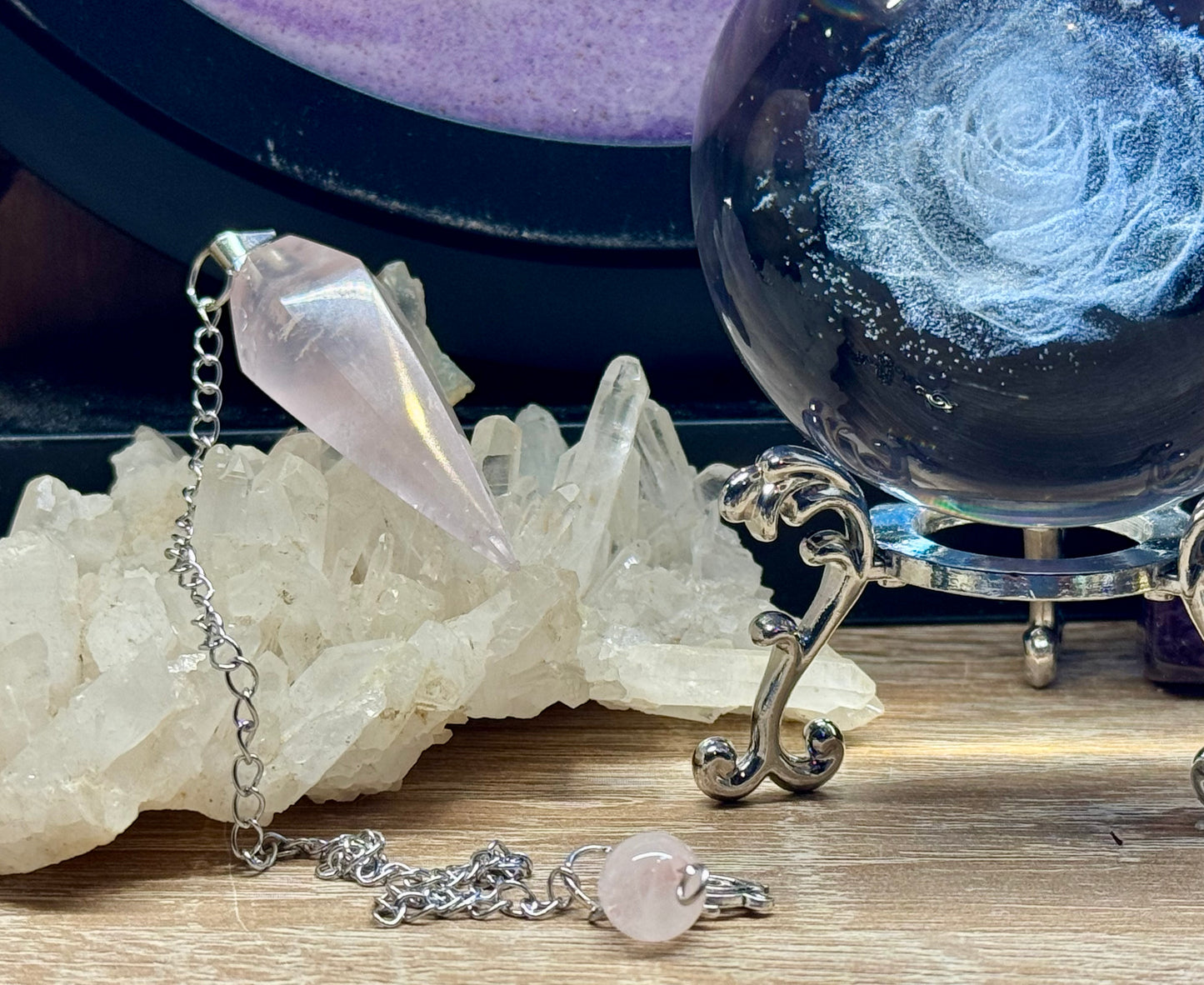 Pendule conique en Quartz Rose facetté