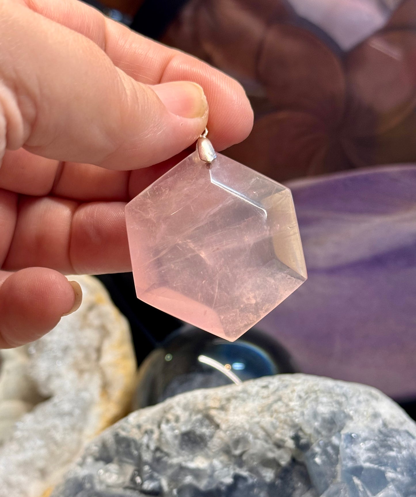Pendentif de Quartz Rose hexagonal
