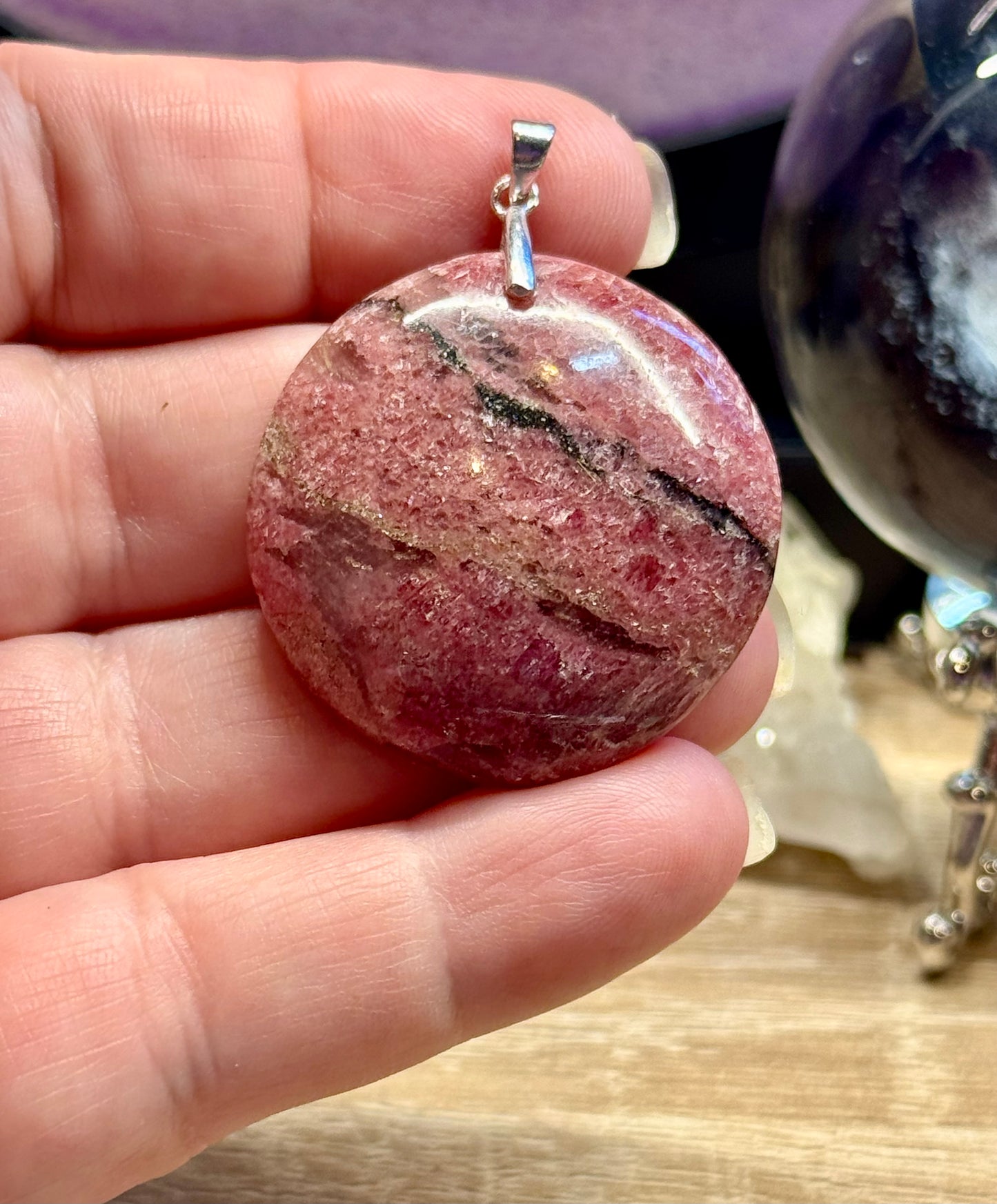Pendentif Rhodonite ronde