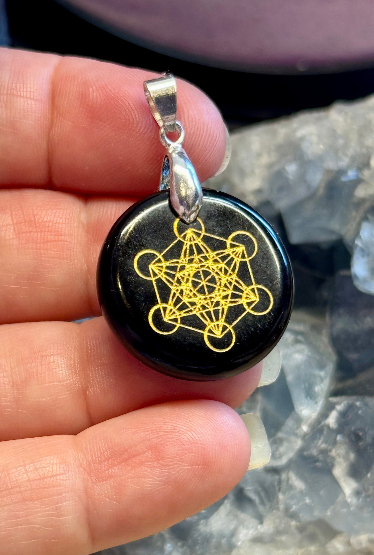 Pendentif rond Obsidienne Noire