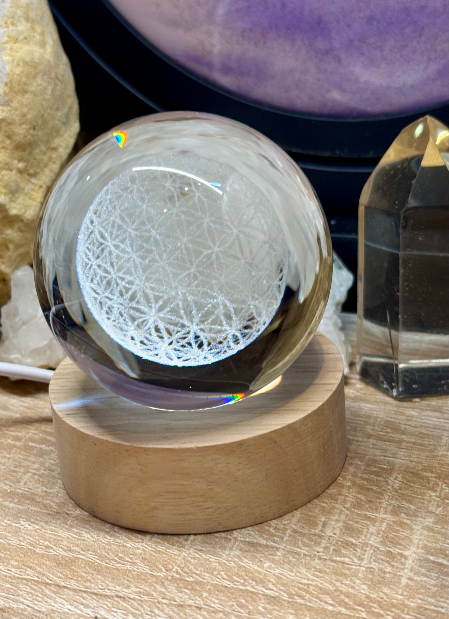 Sphère en verre K9 - Fleur de vie