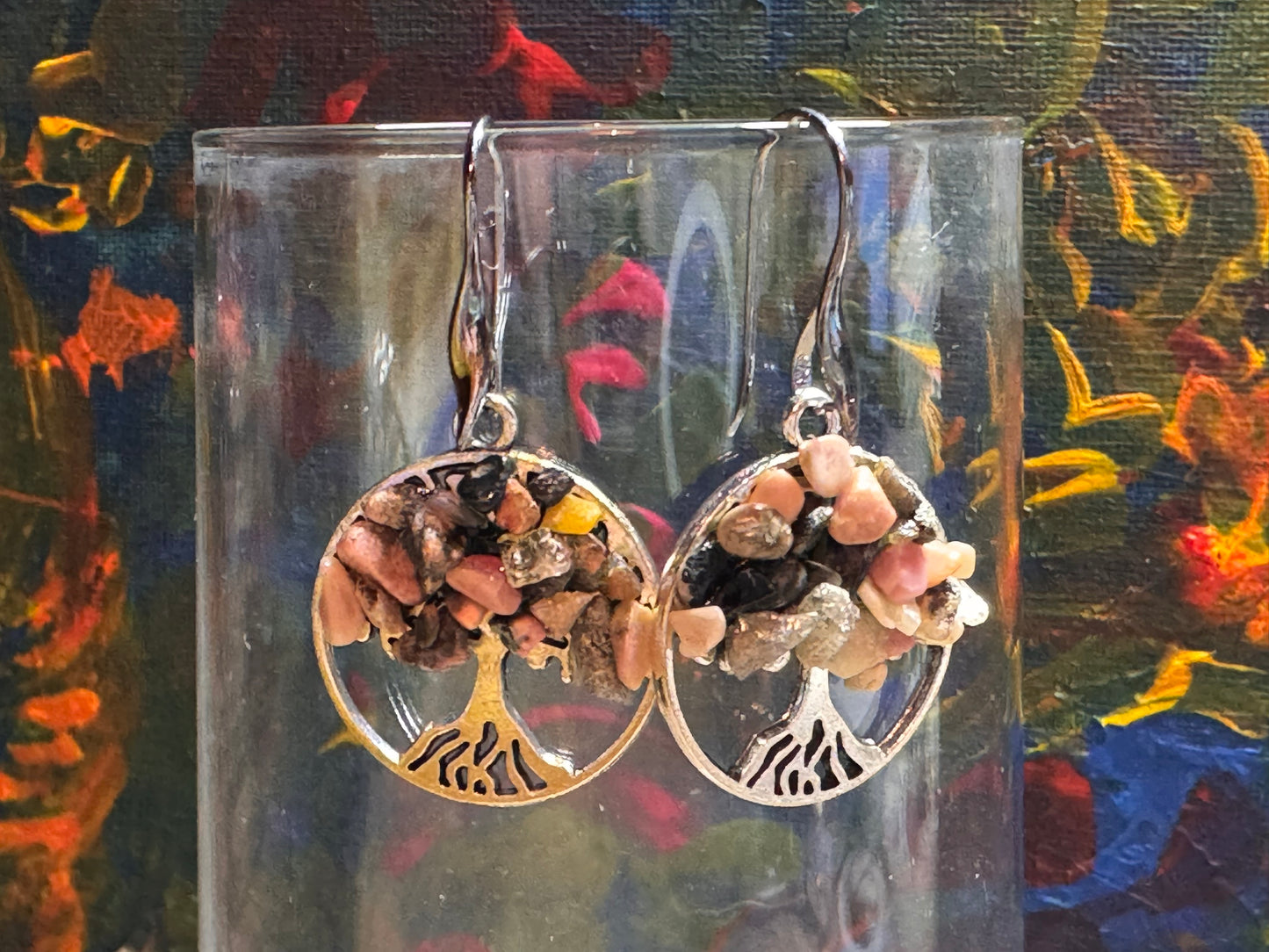 Boucles d’oreilles argent et rhodonite
