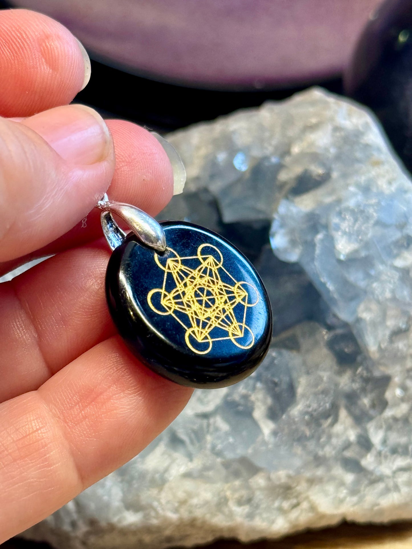 Pendentif rond Obsidienne Noire