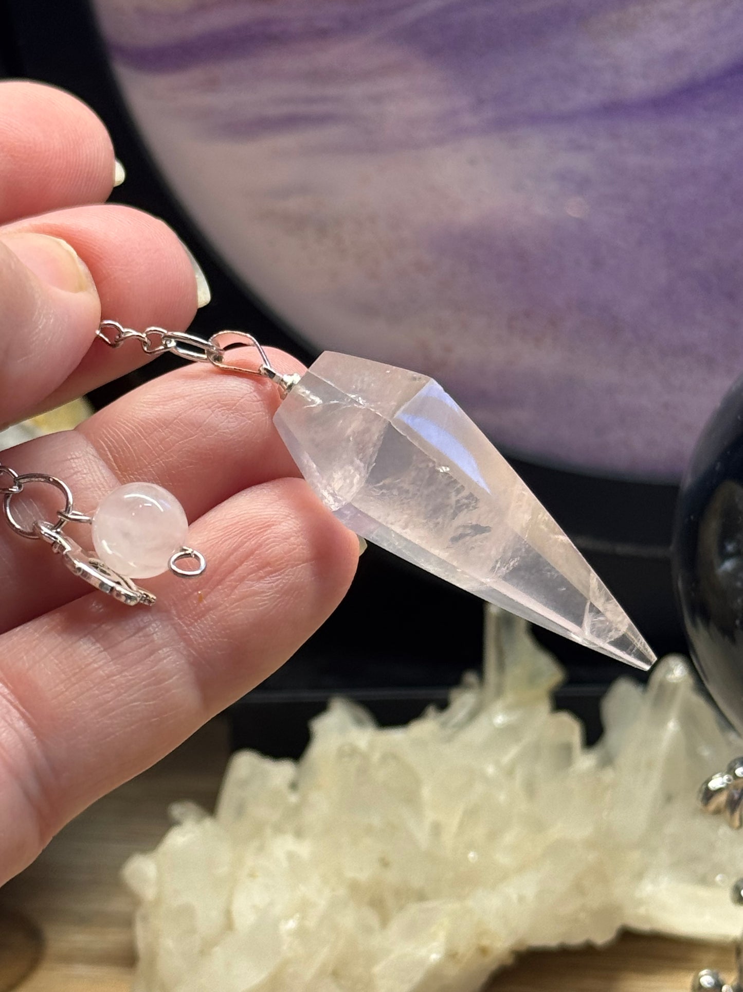 Pendule conique en Quartz Rose facetté