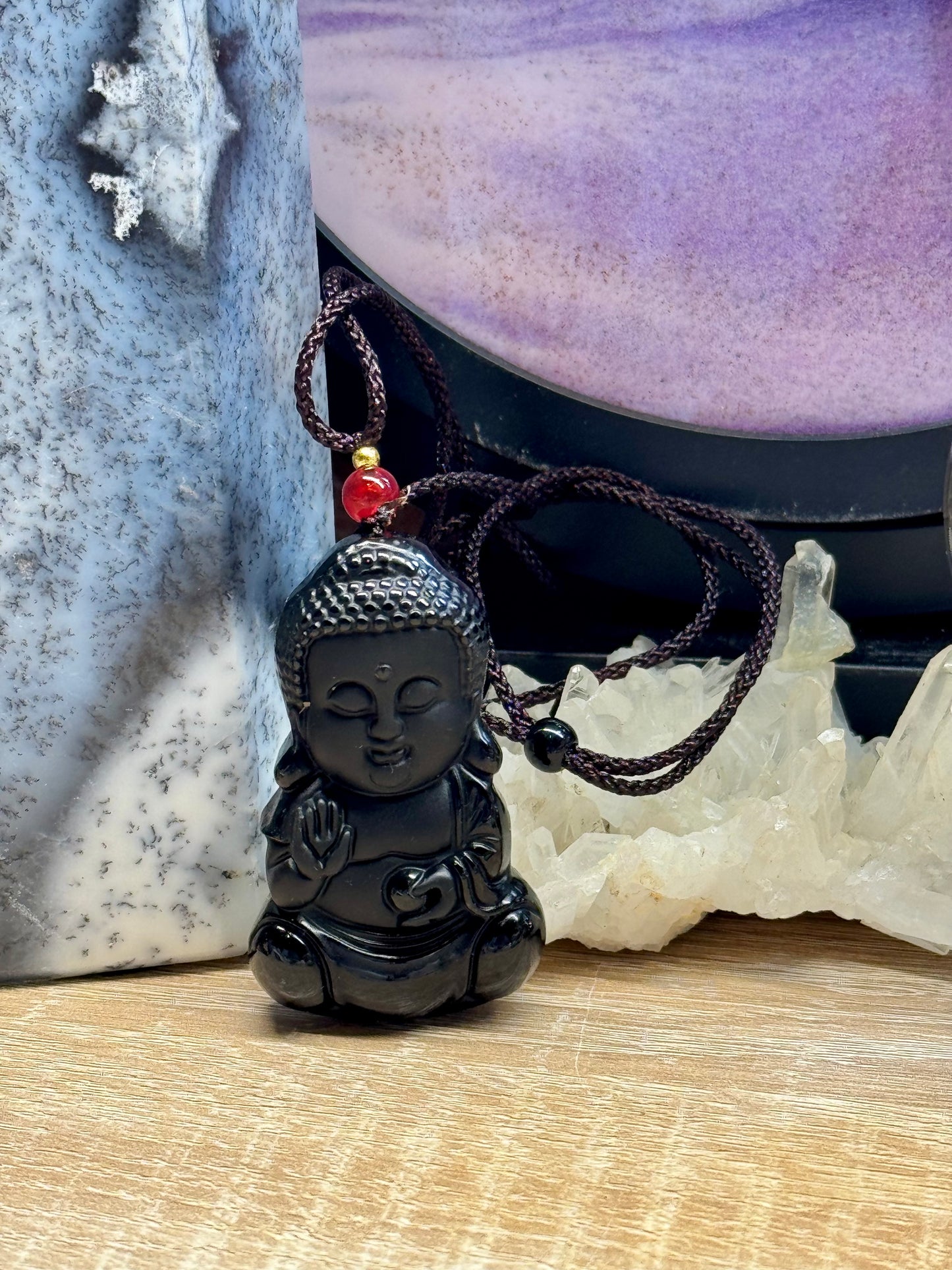 Collier Petit Bouddha en Obsidienne Noire