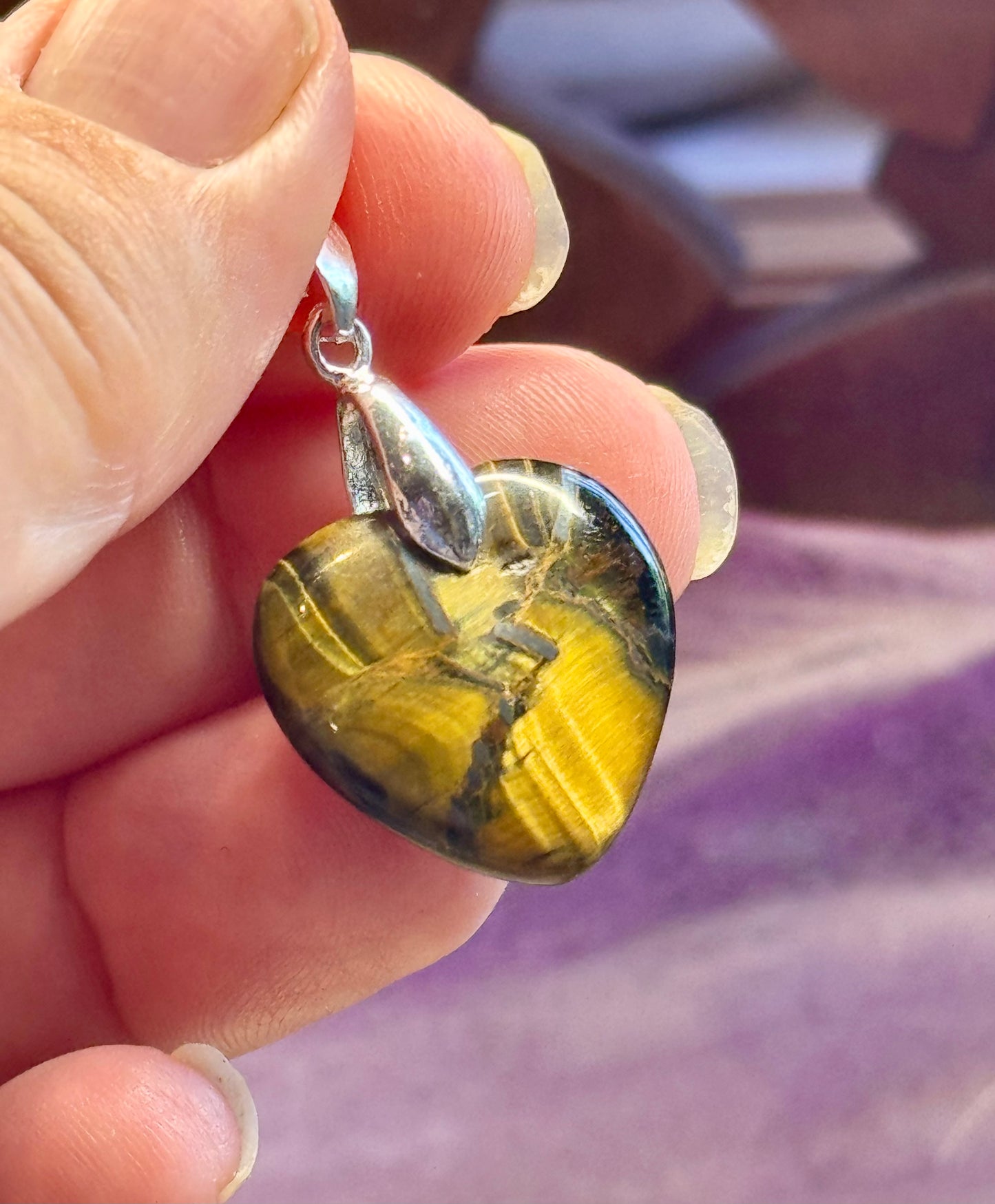 Pendentif Cœur Oeil de Tigre/Faucon 2