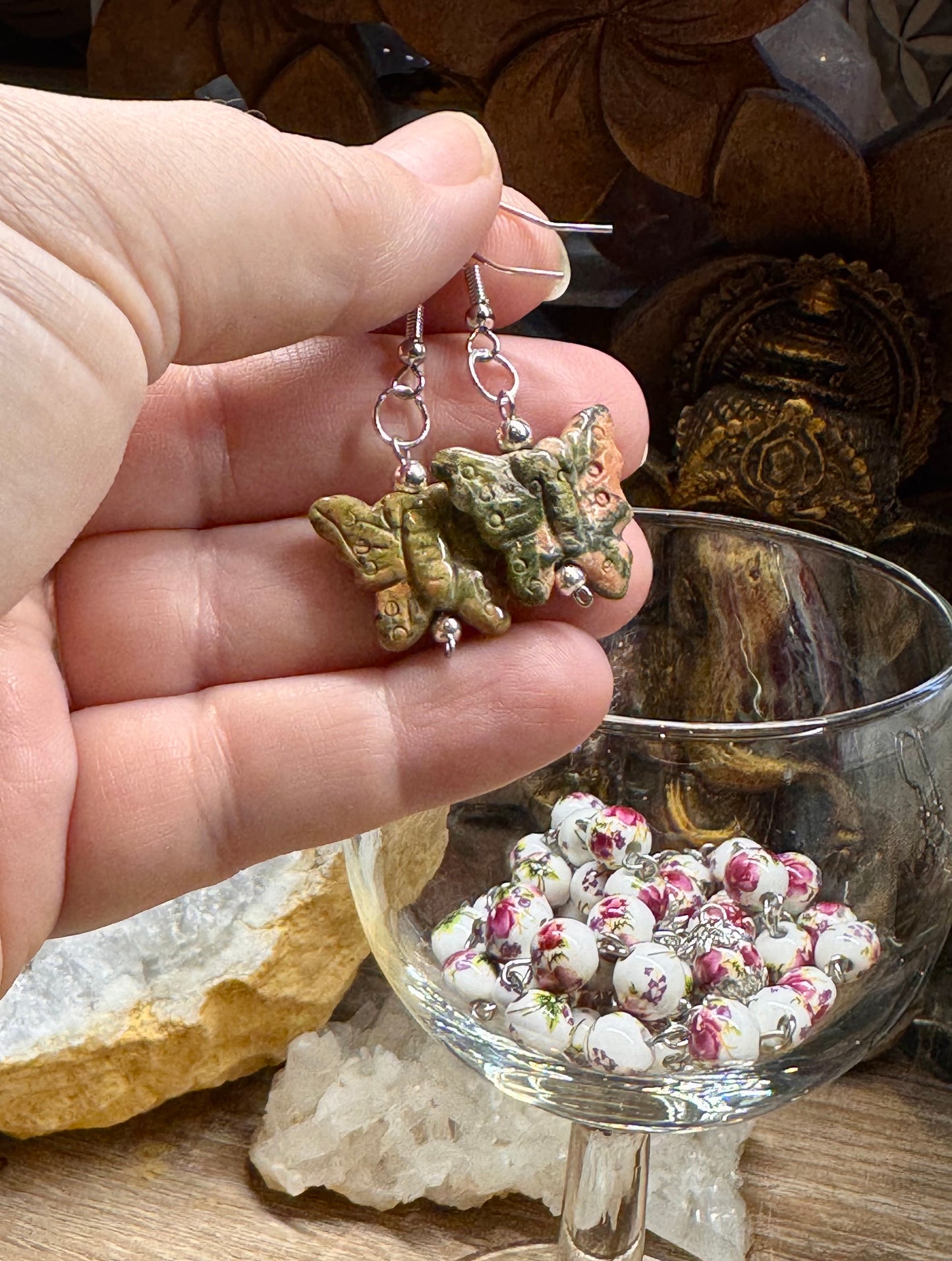 Boucles d’oreilles Unakite Papillon