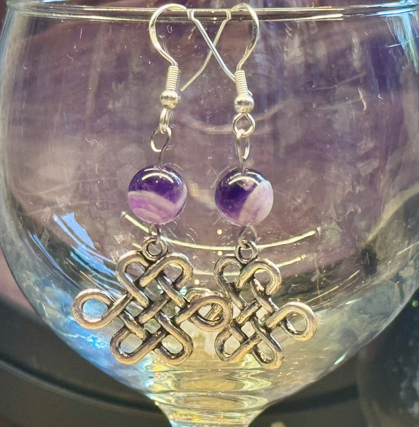 Boucles d’oreilles Améthyste et Noeud Infini