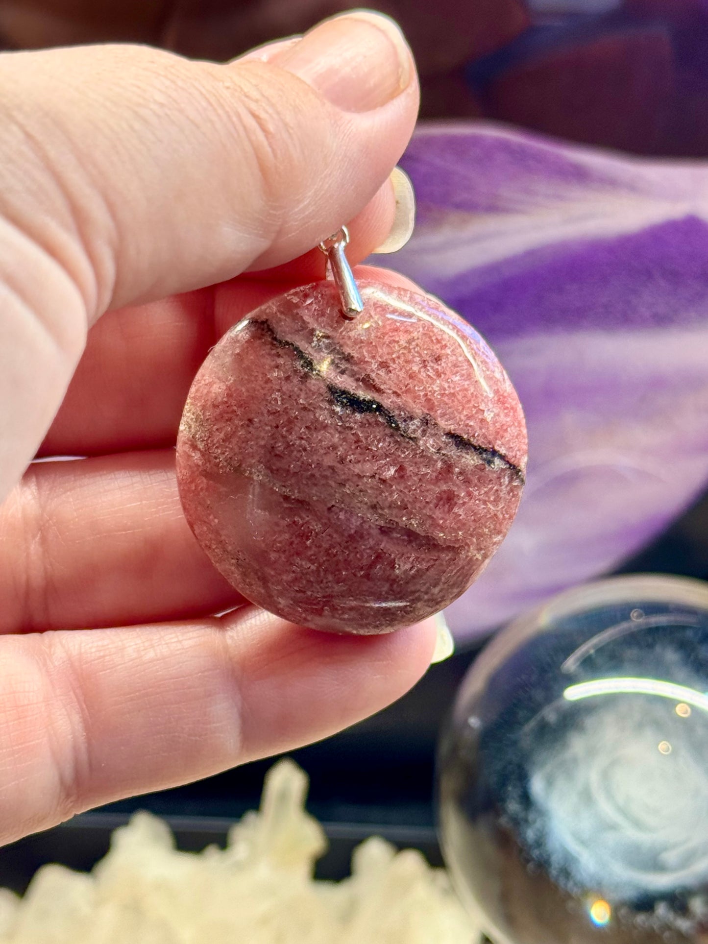 Pendentif Rhodonite ronde