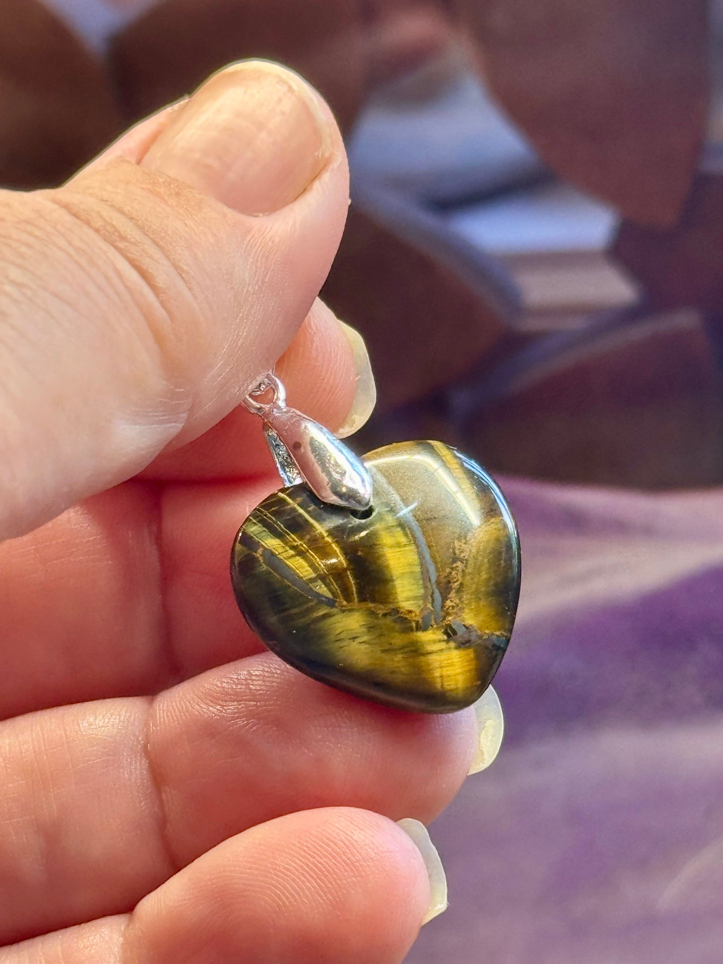 Pendentif Cœur Oeil de Tigre/Faucon 2