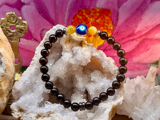 Bracelet de protection obsidienne noire et oeil de tigre