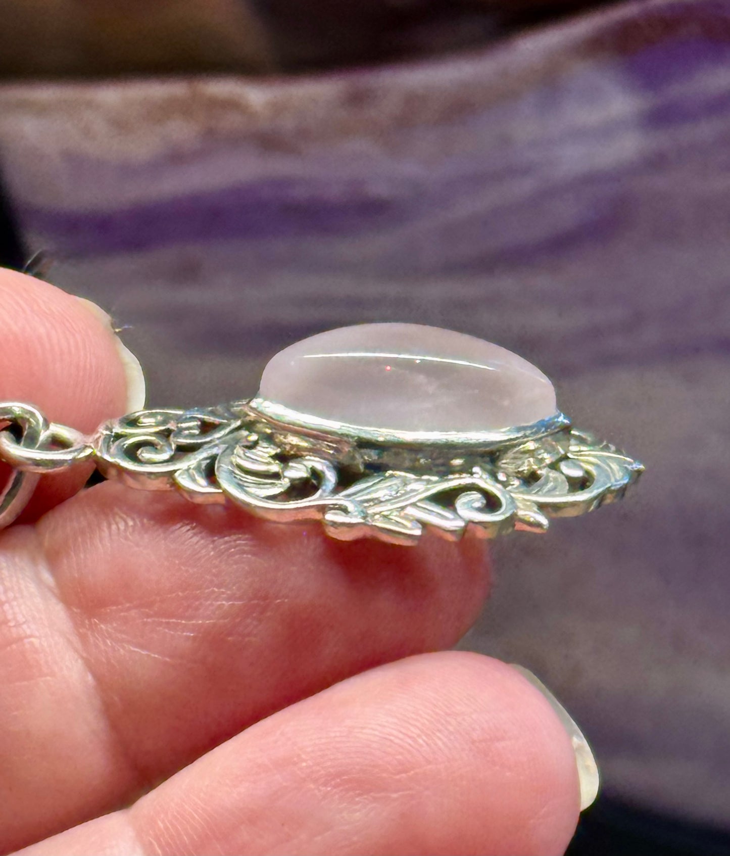 Pendentif Quartz Rose en argent