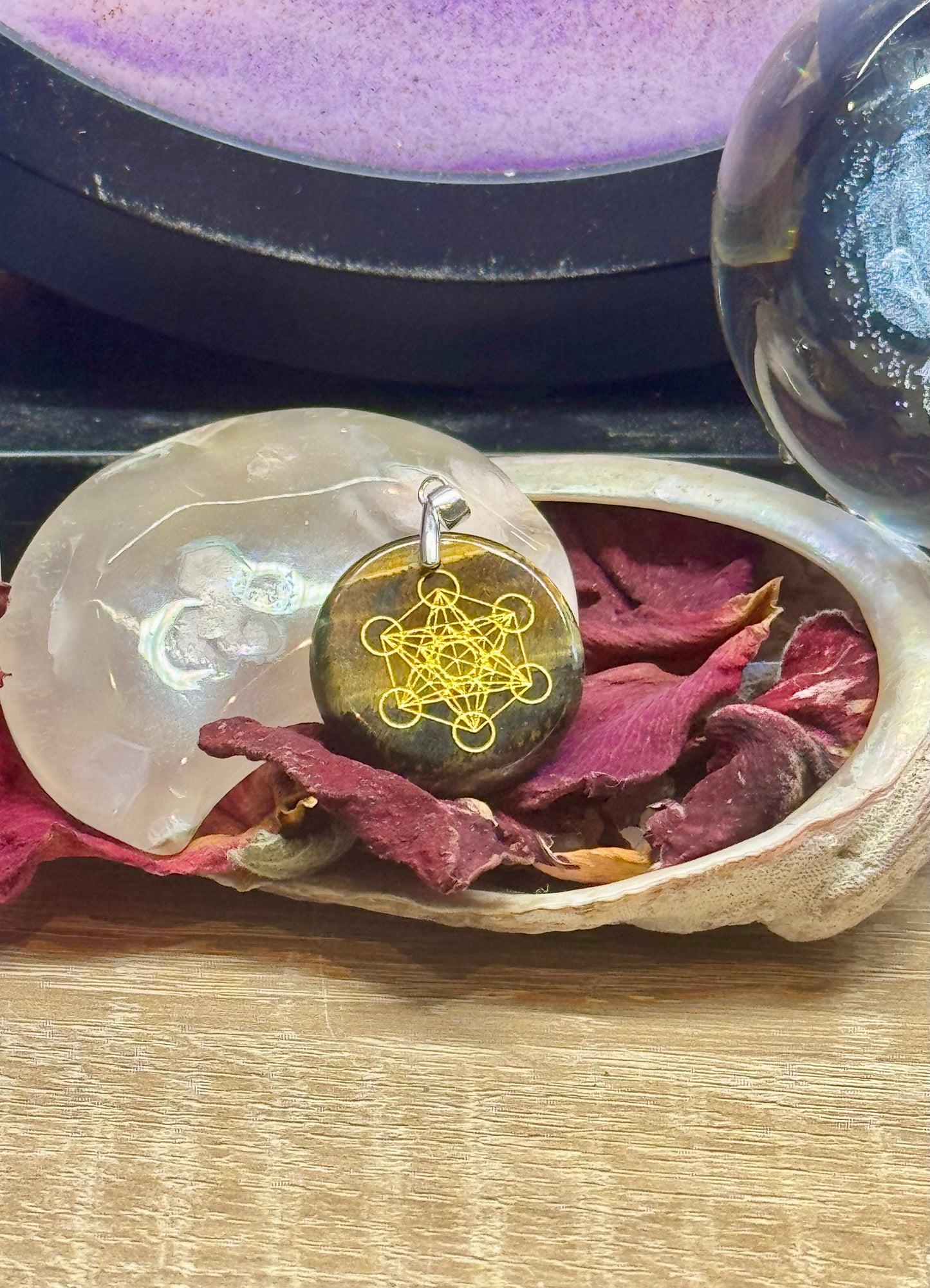 Pendentif rond Oeil tigre/Faucon
