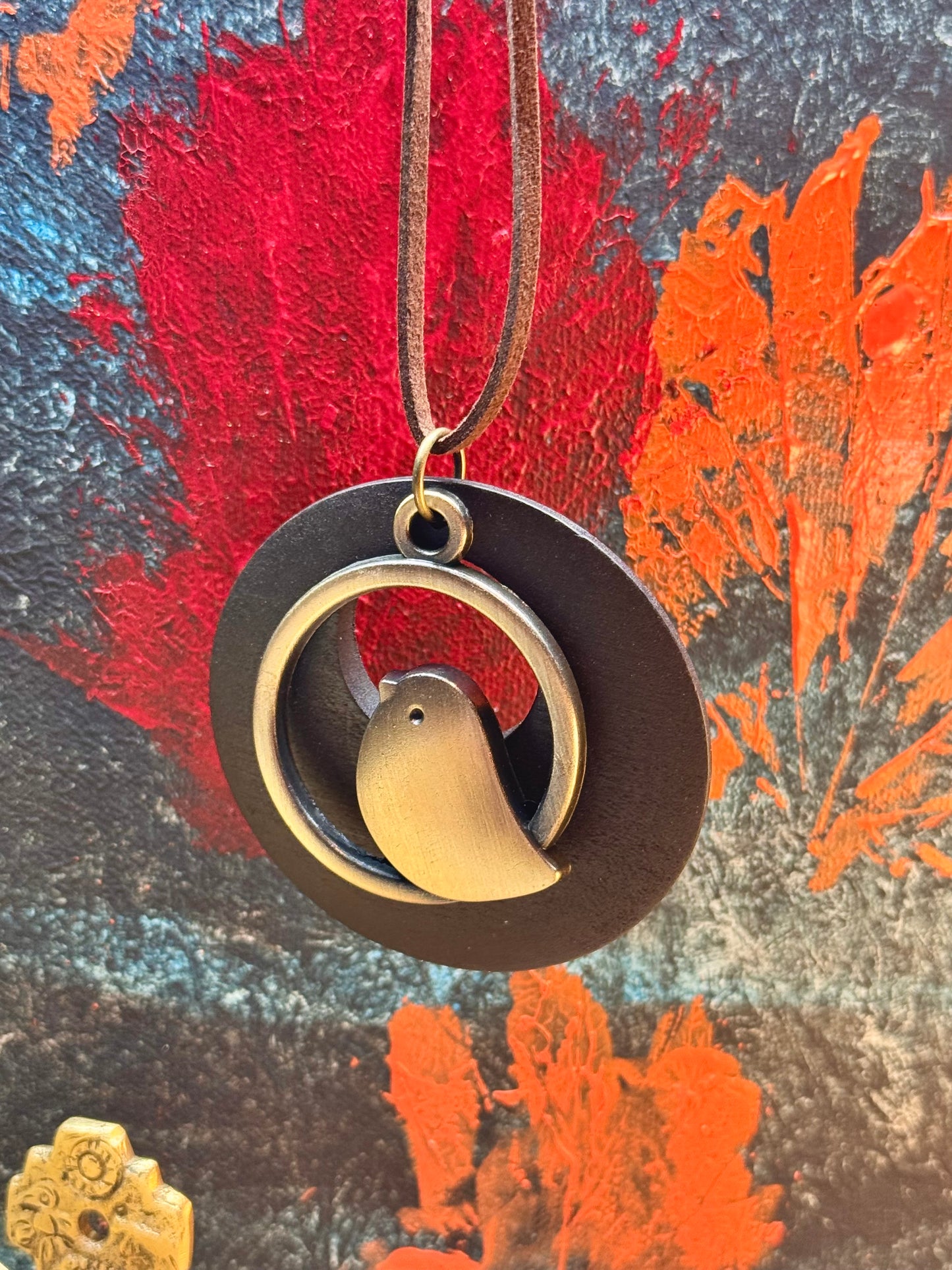 Collier long bois oiseau