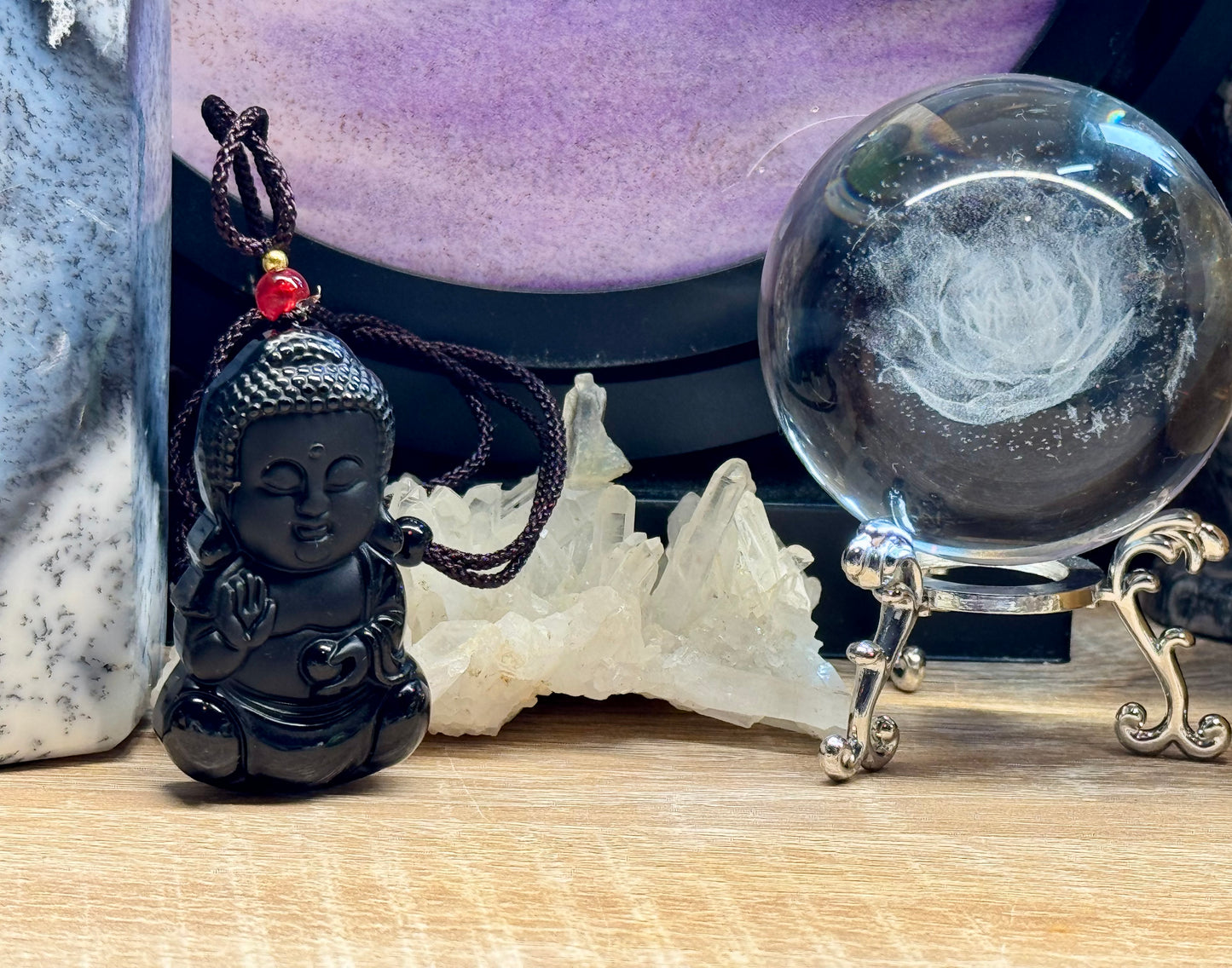 Collier Petit Bouddha en Obsidienne Noire