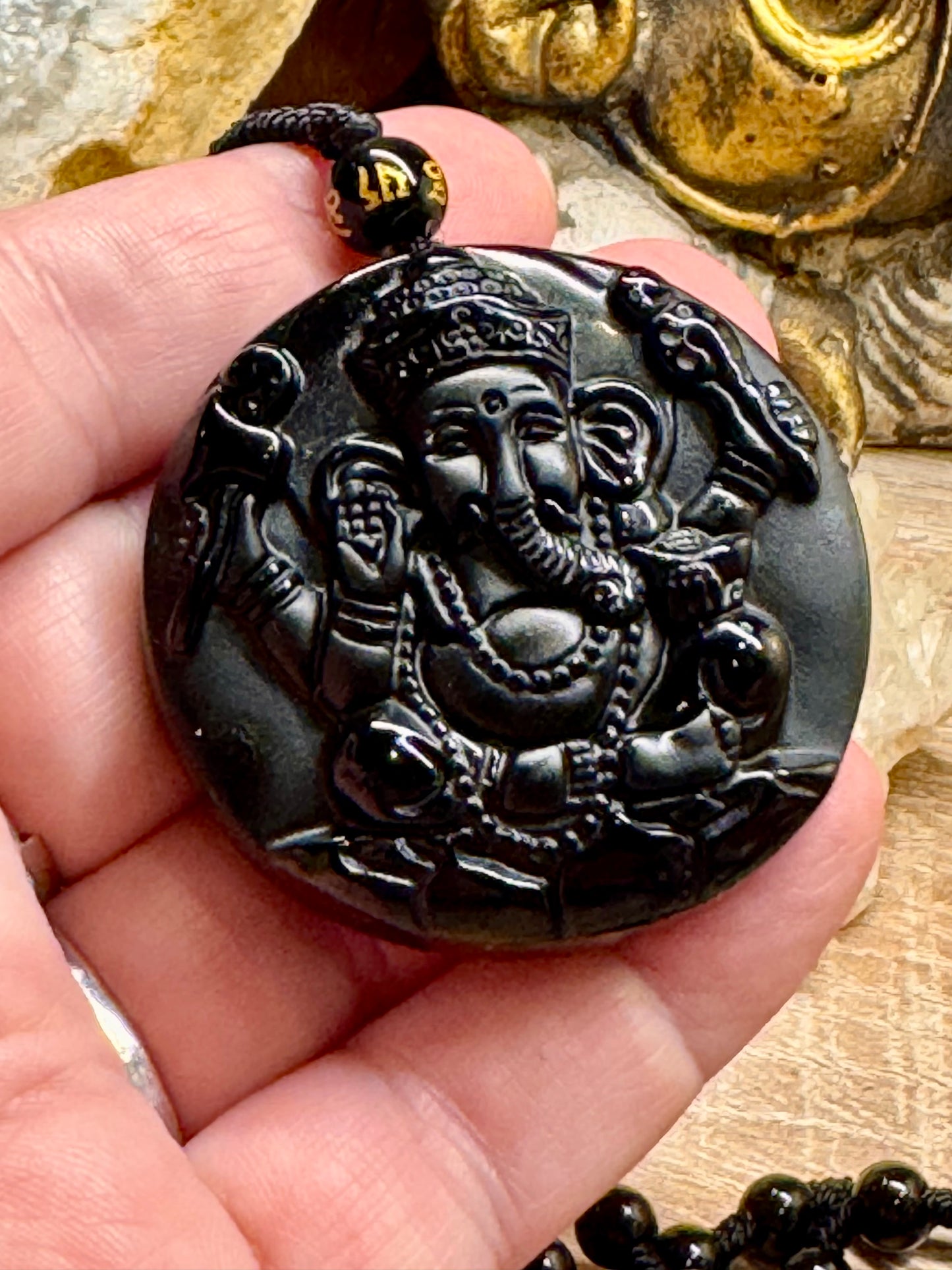 Collier Ganesh en Obsidienne noire