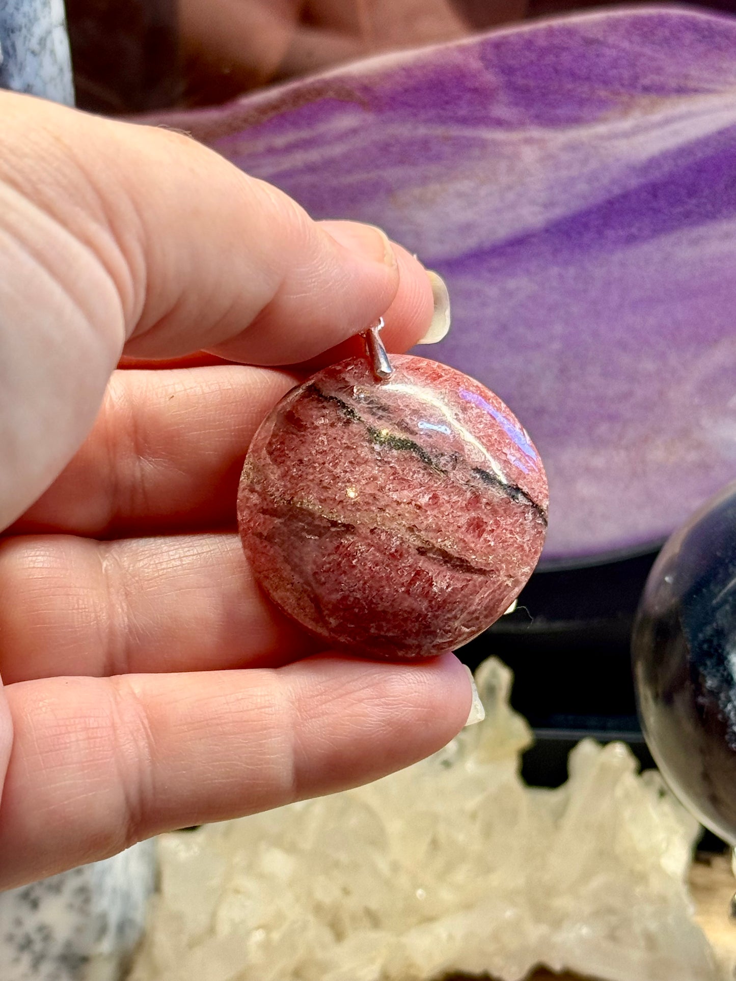 Pendentif Rhodonite ronde