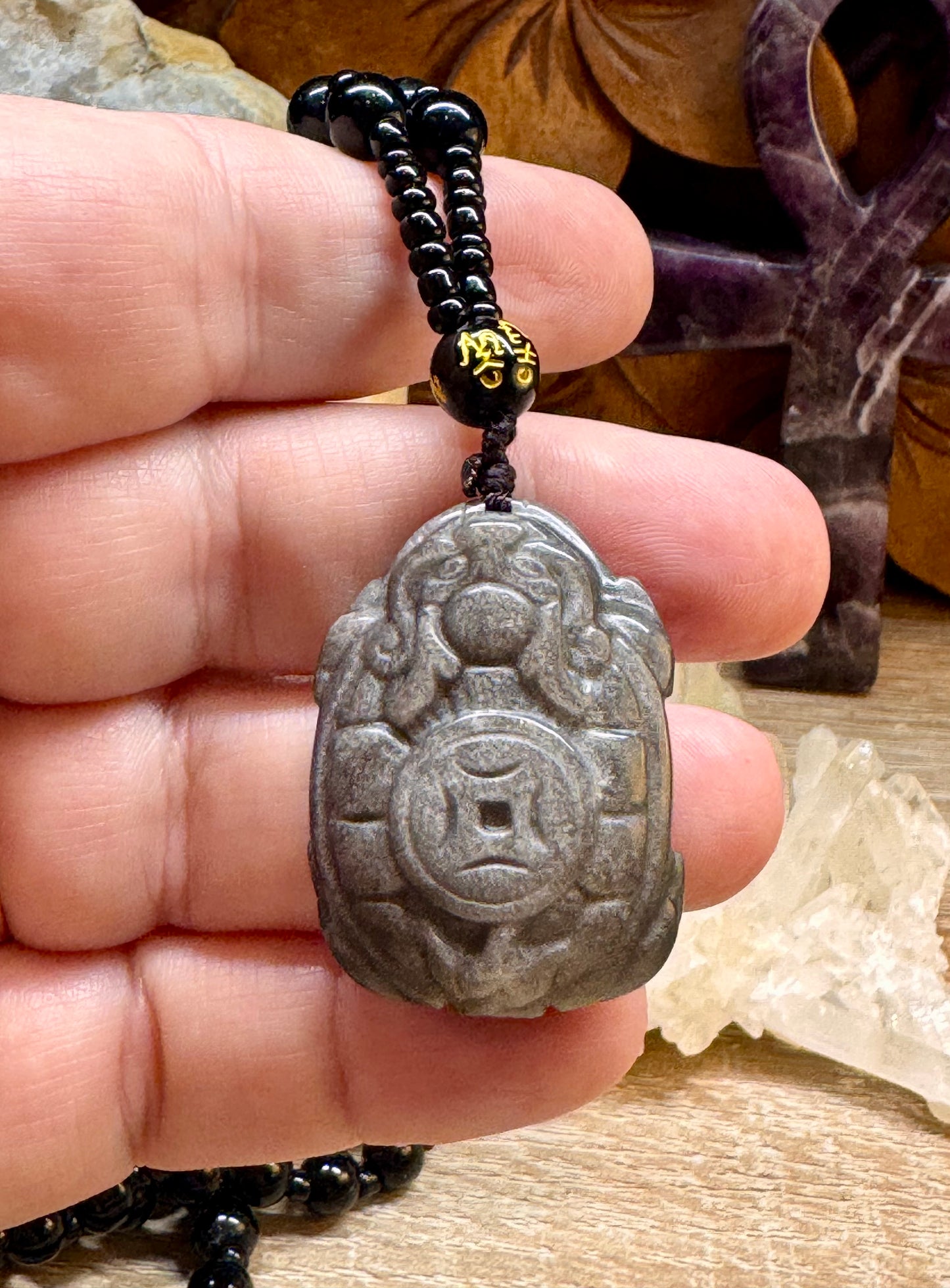 Collier d’obsidienne noire et obsidienne argentée