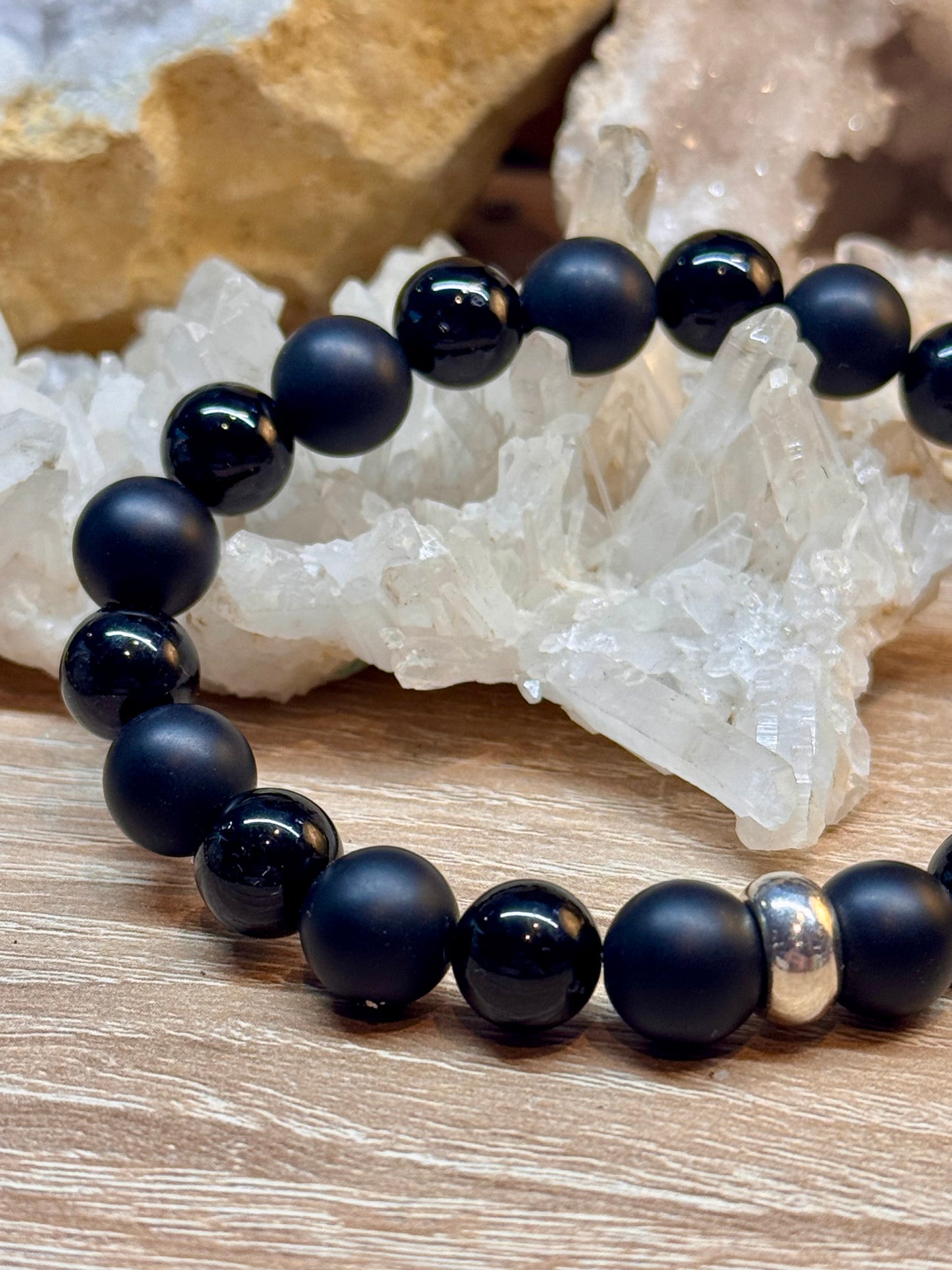 Bracelet Onyx mat et Tourmaline "Enracinement"