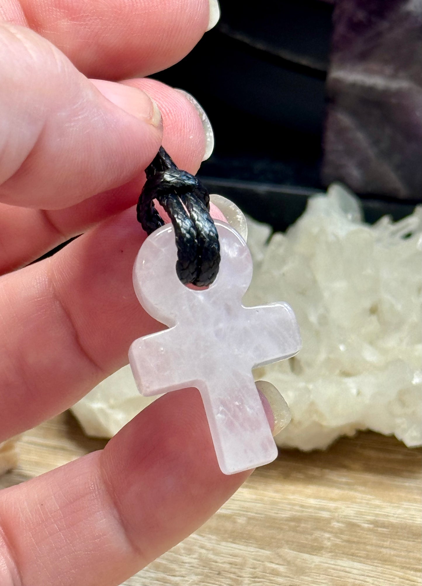 Croix de Ânkh en Quartz Rose