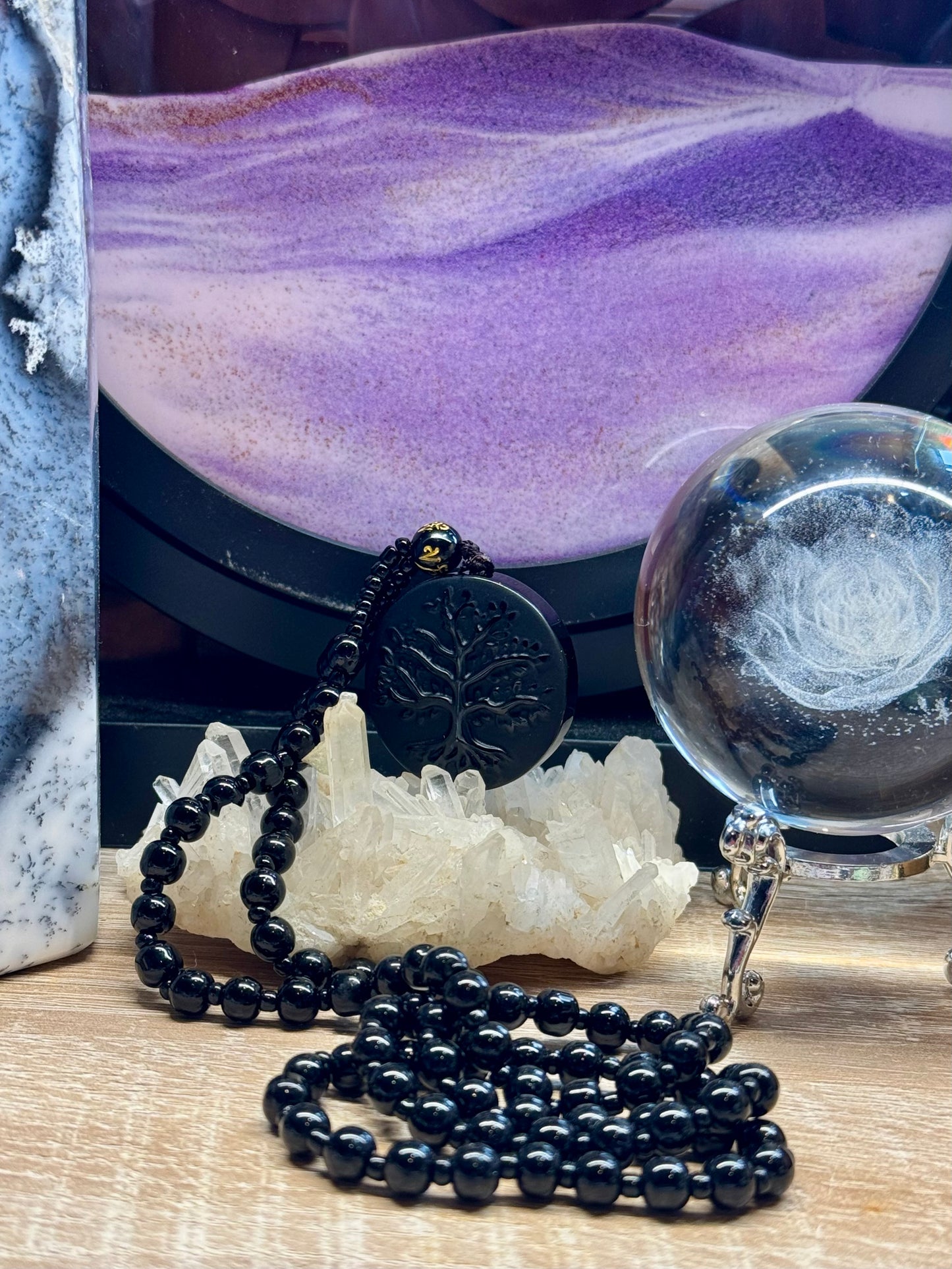 Collier Obsidienne Noire - Arbre de vie