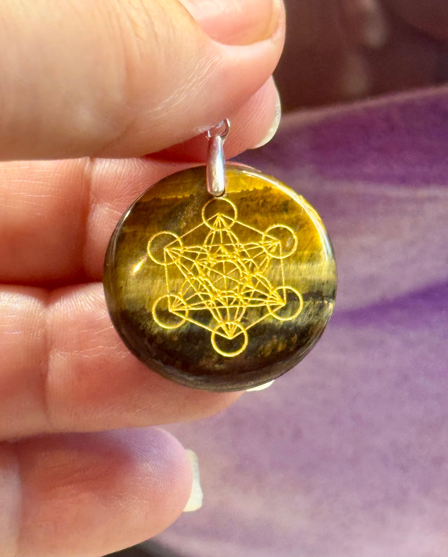 Pendentif rond Oeil tigre/Faucon
