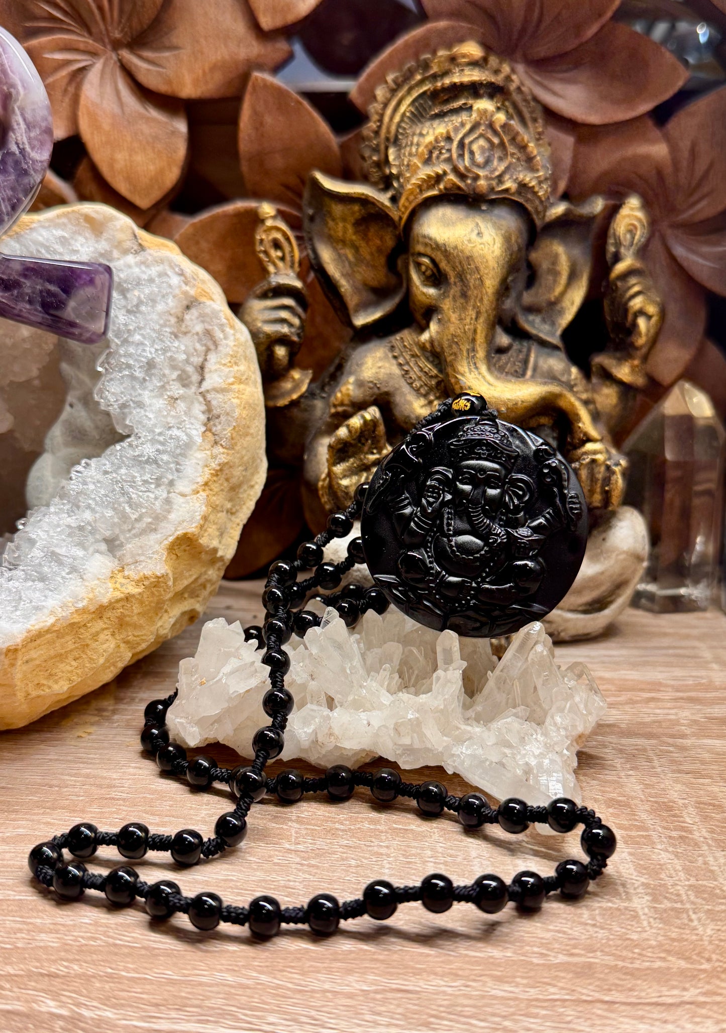 Collier Ganesh en Obsidienne noire