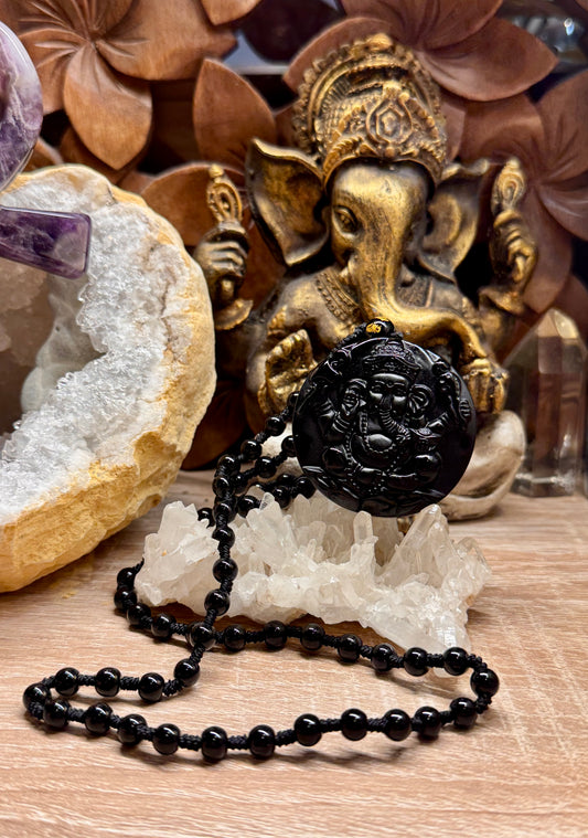 Collier Ganesh en Obsidienne noire