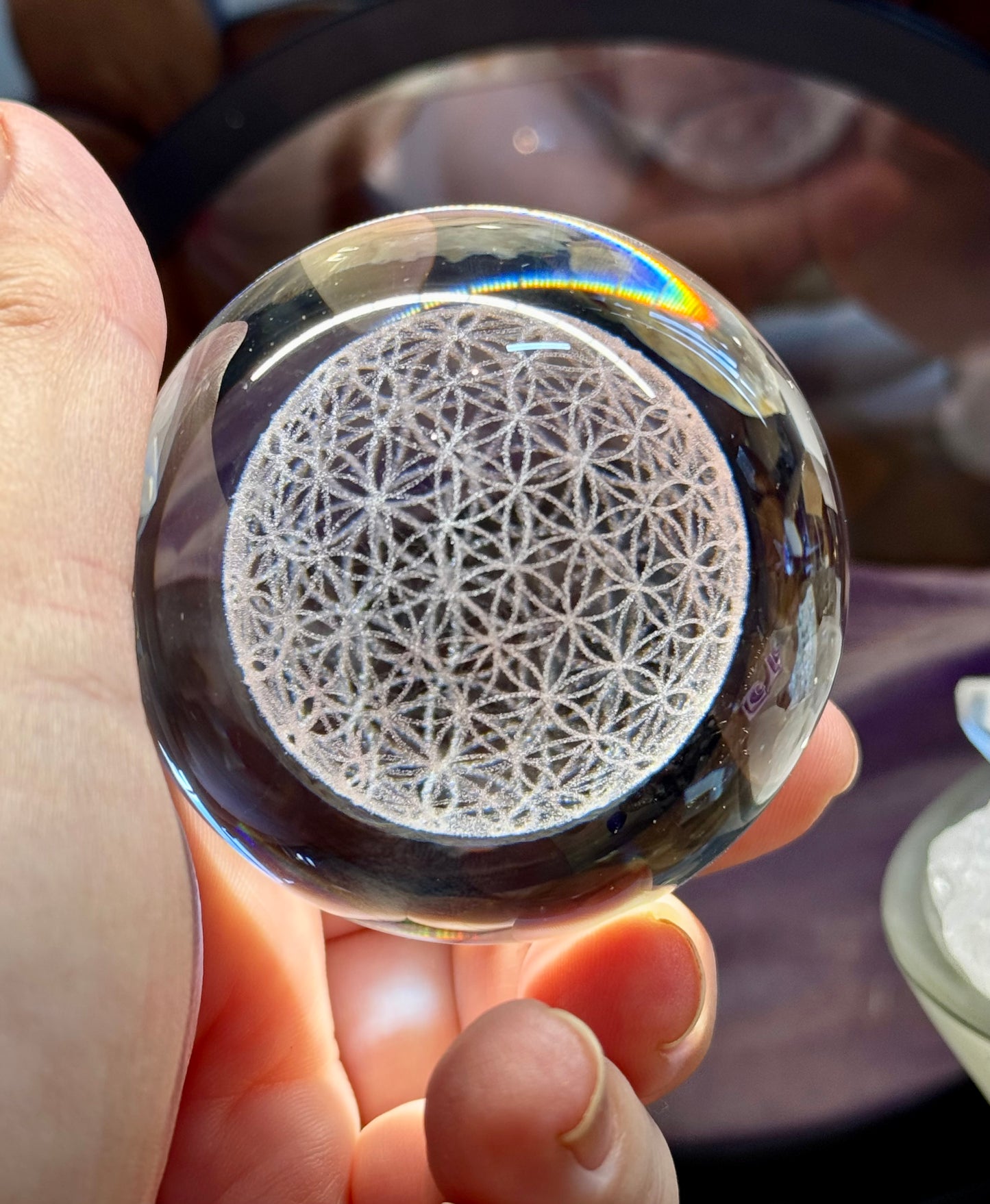 Sphère en verre K9 - Fleur de vie