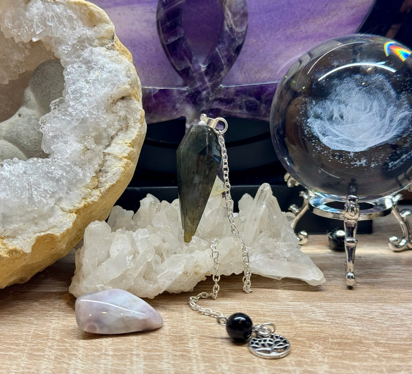 Pendule conique en Labradorite - Arbre de vie