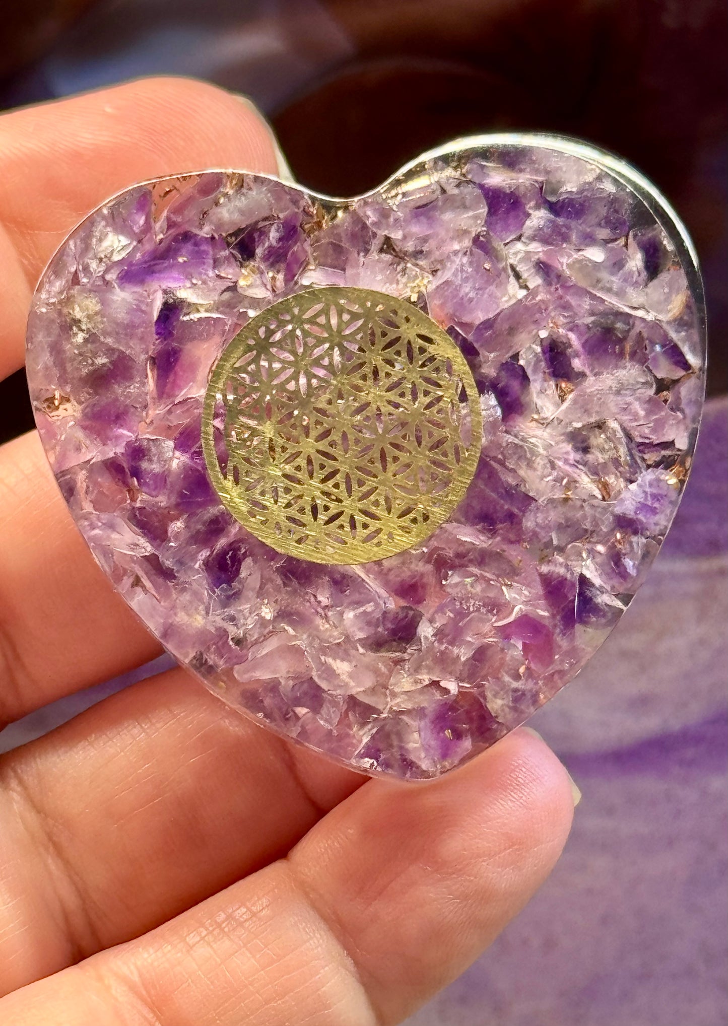 Orgonite d’Améthyste en Cœur