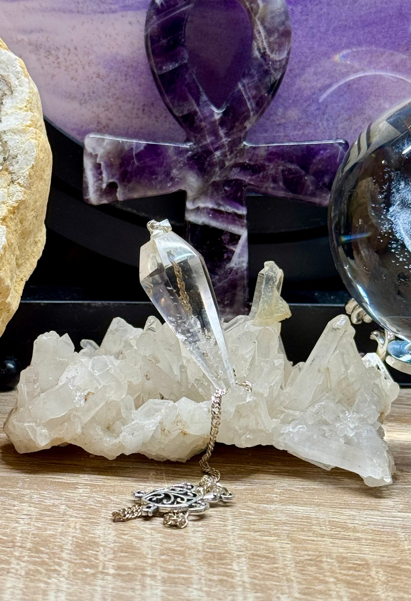 Pendule de cristal de roche tortue