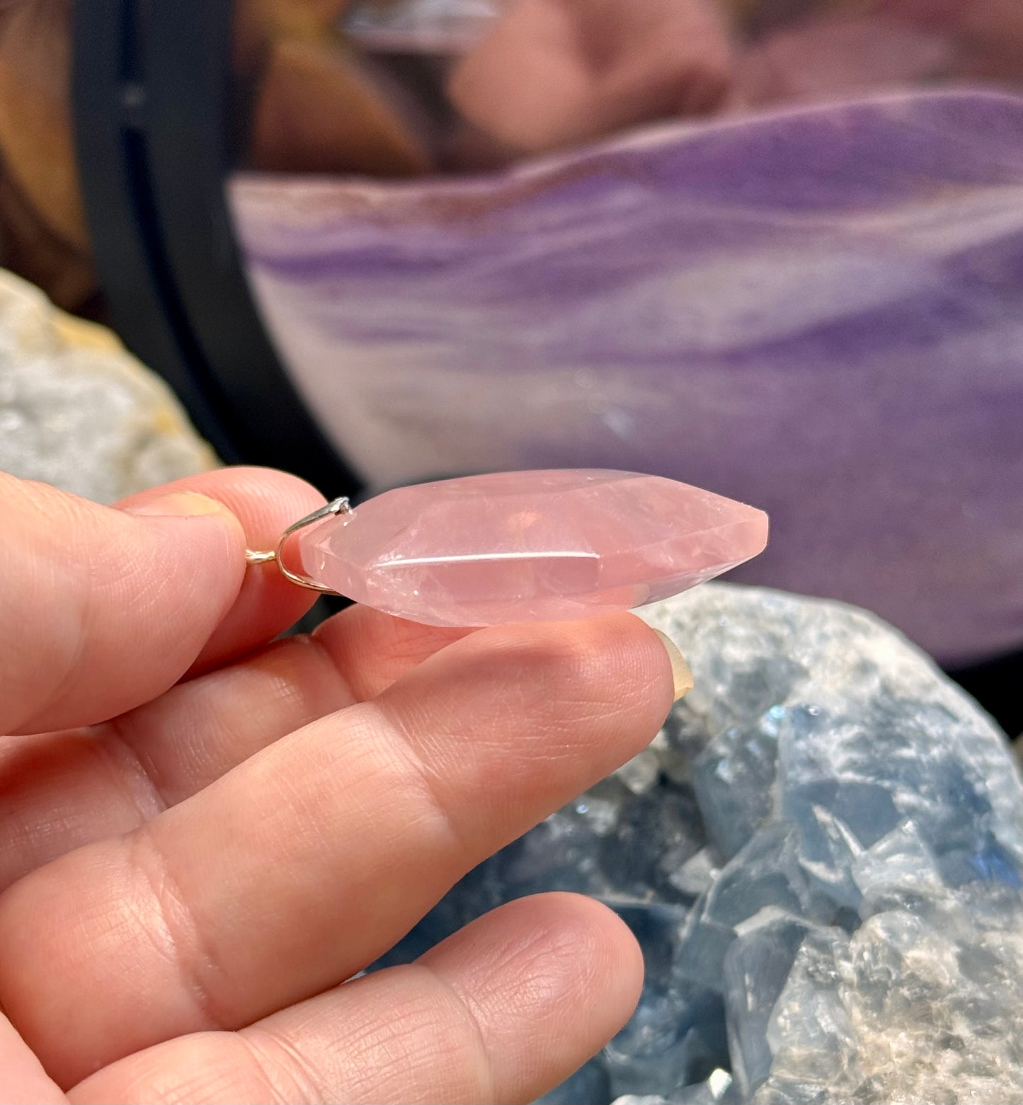 Pendentif de Quartz Rose hexagonal